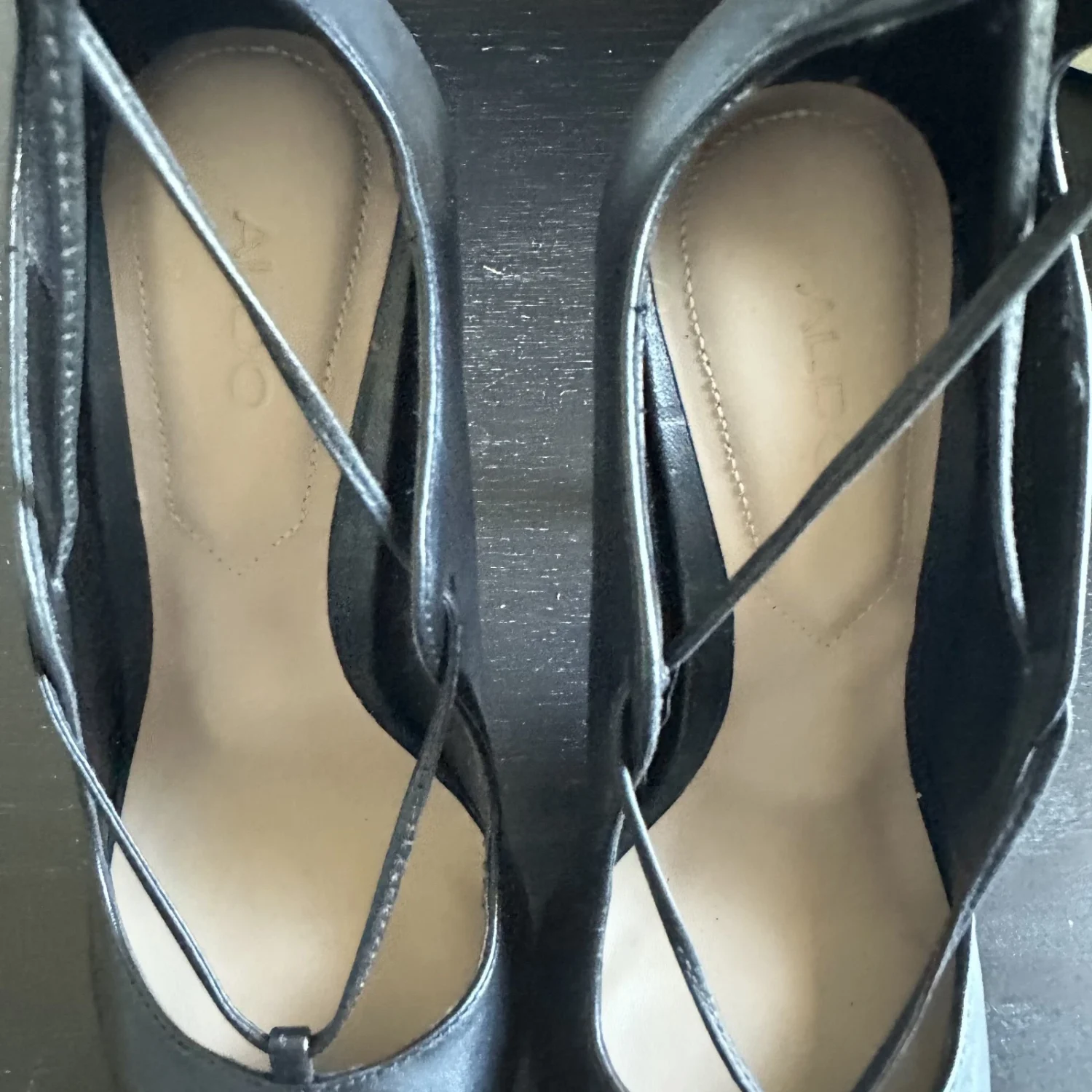 Black Leather Ankle-wrap stiletto heels Thylia-97 Aldo US 5