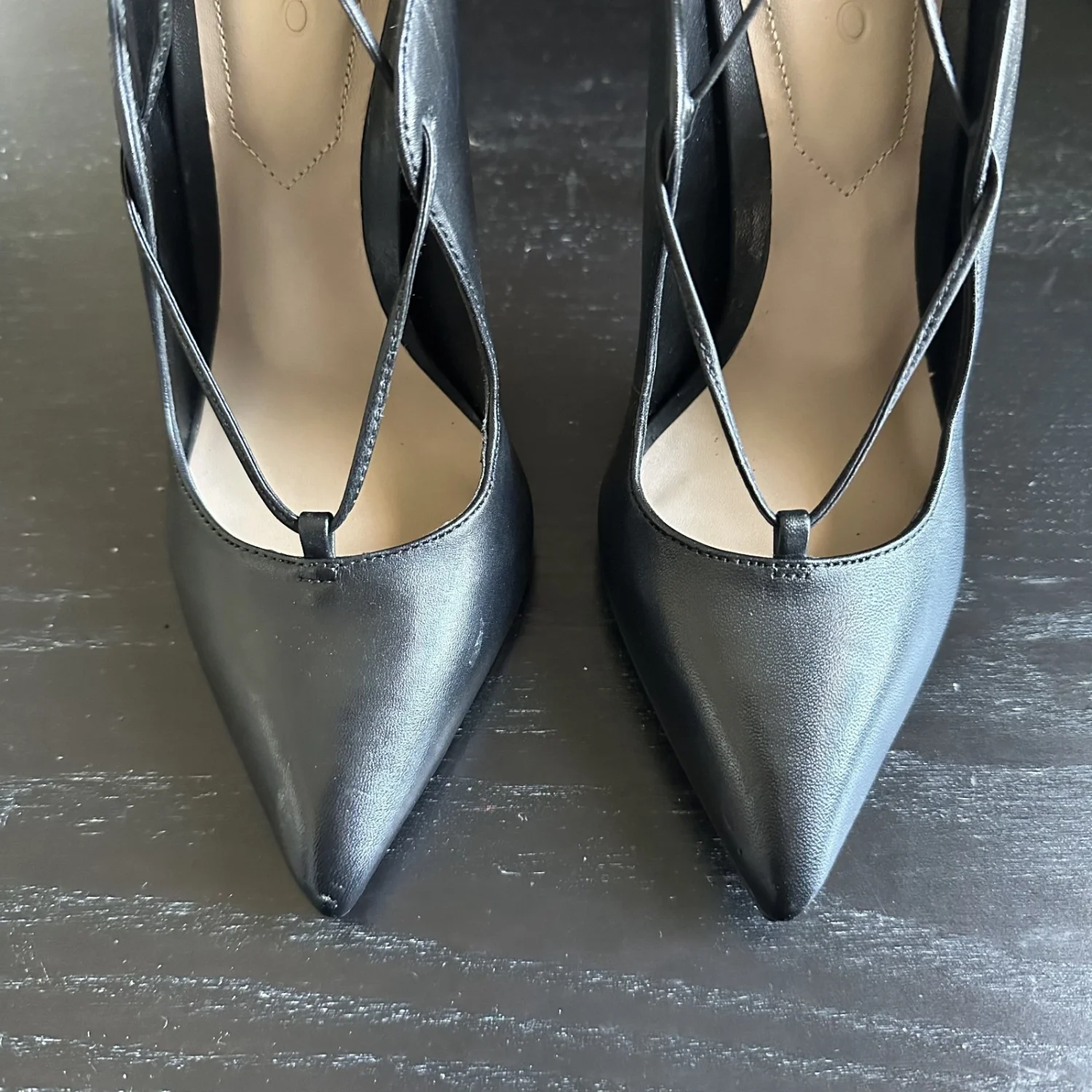 Black Leather Ankle-wrap stiletto heels Thylia-97 Aldo US 5