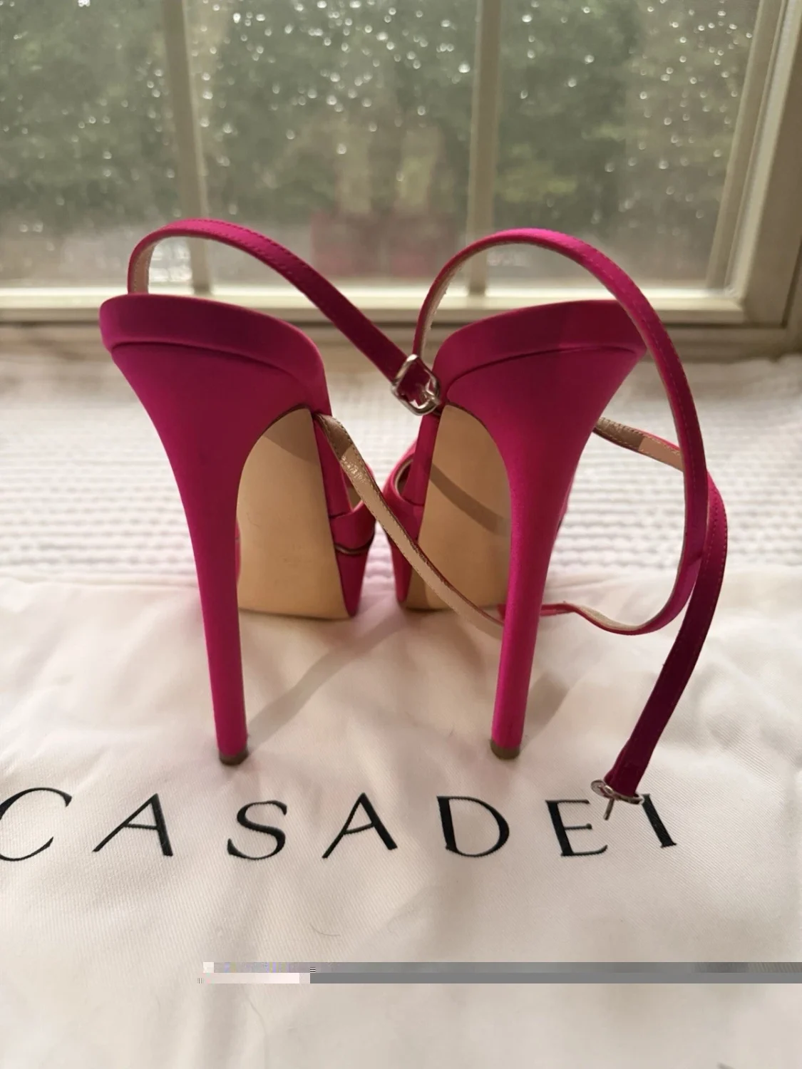 Casadei Hot 粉色缎面厚底细高跟鞋凉鞋 5.5 码 IT 35.5 码-