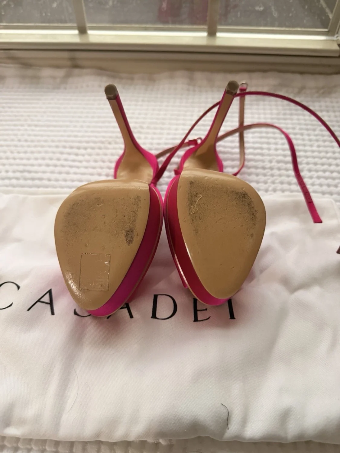Casadei Hot 粉色缎面厚底细高跟鞋凉鞋 5.5 码 IT 35.5 码-