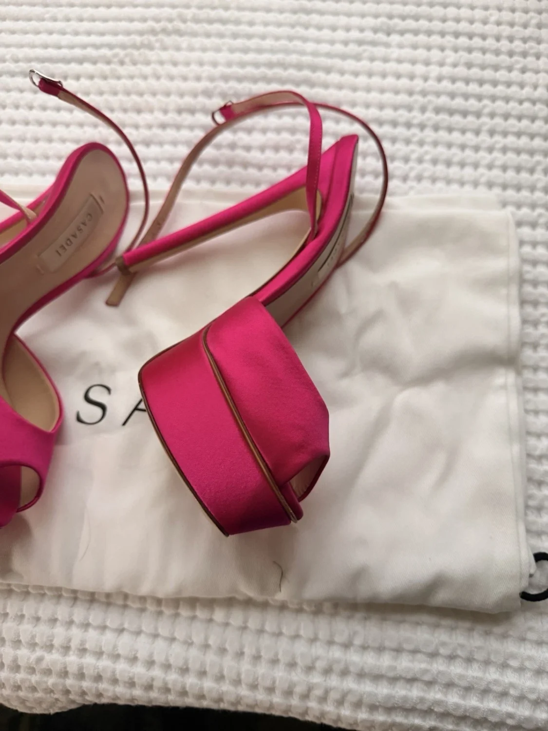 Casadei Hot 粉色缎面厚底细高跟鞋凉鞋 5.5 码 IT 35.5 码-