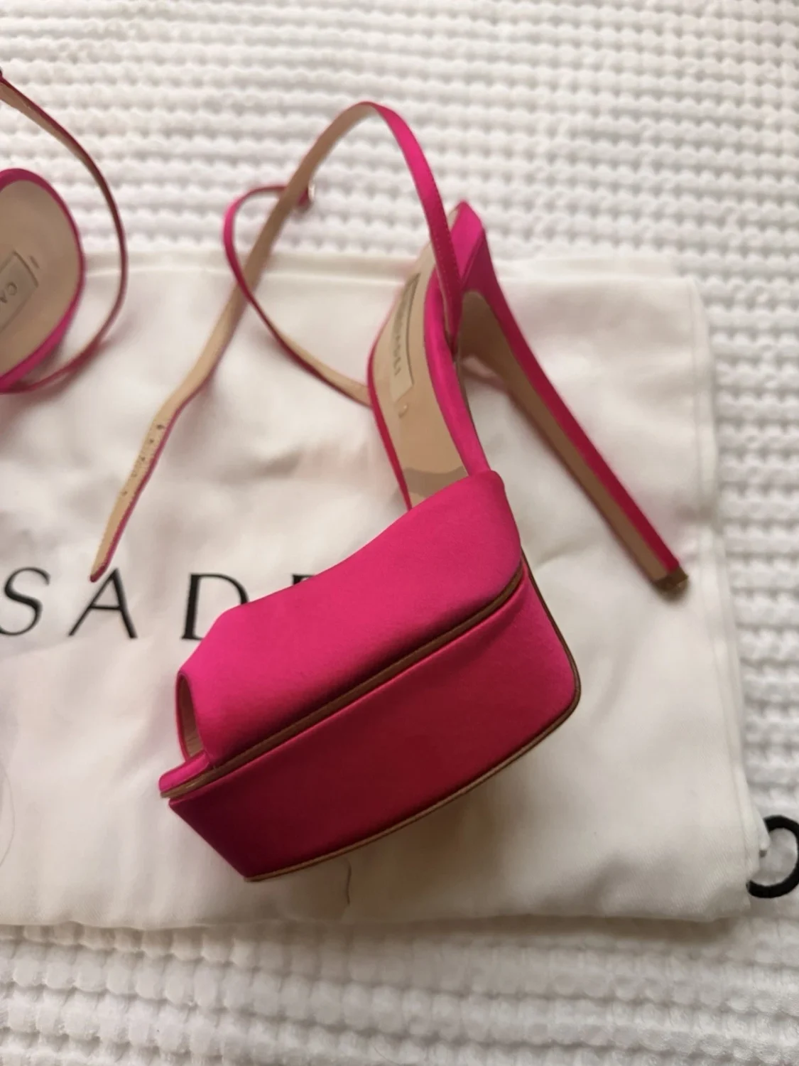 Casadei Hot 粉色缎面厚底细高跟鞋凉鞋 5.5 码 IT 35.5 码-