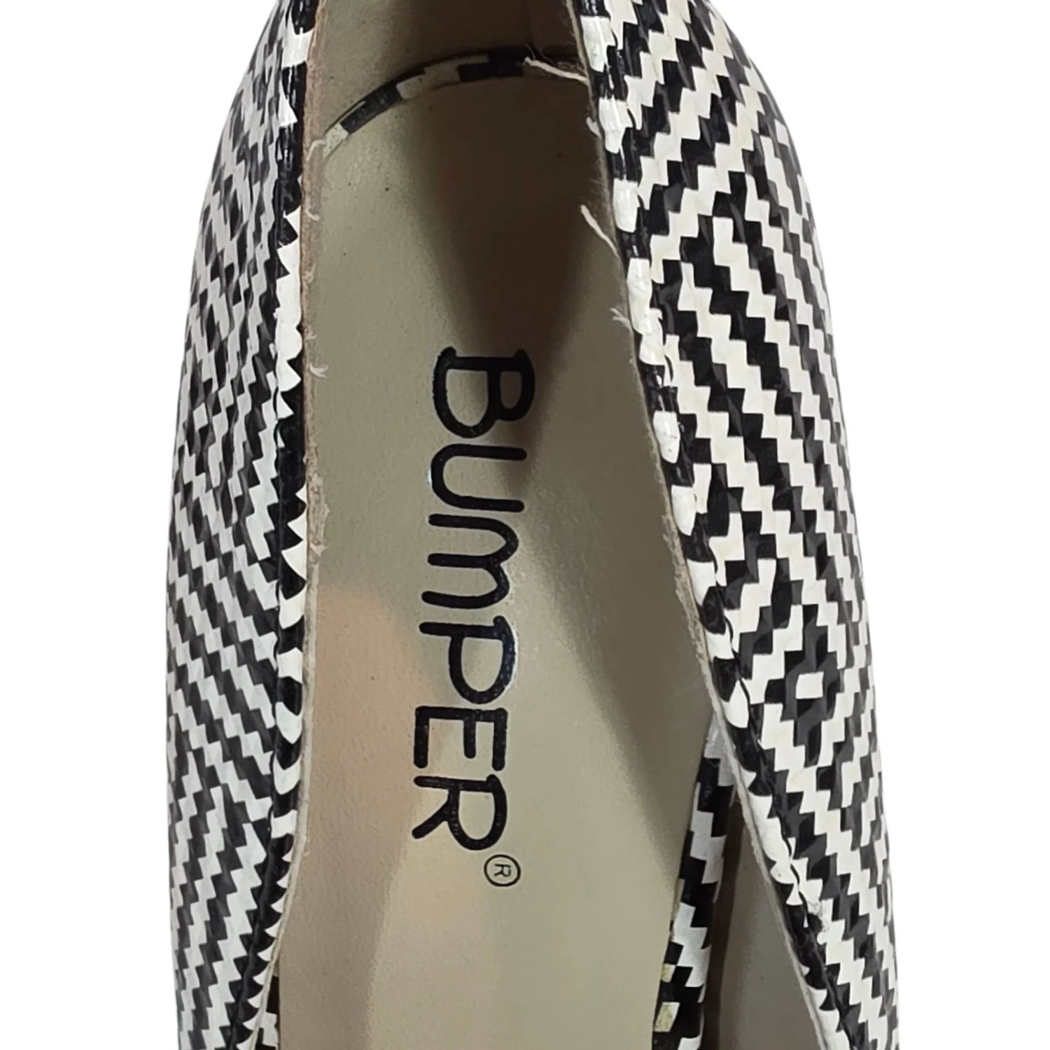Bumper Heels 厚底细高跟鞋黑色白色雪佛龙尖头女式 7.5-