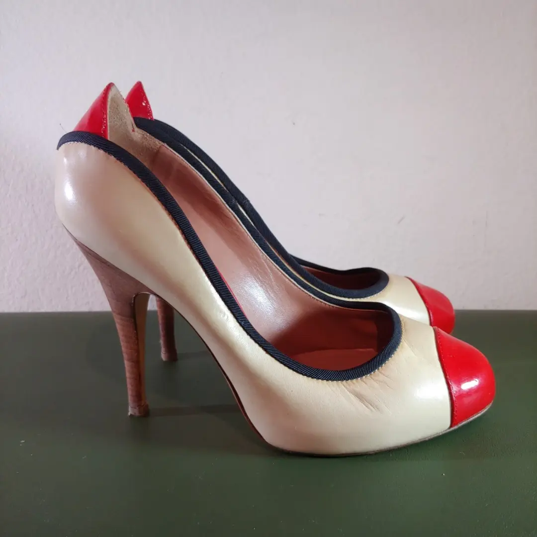 GIUSEPPE ZANOTTI 双色高跟鞋 米色 红色 尺寸 6.5-