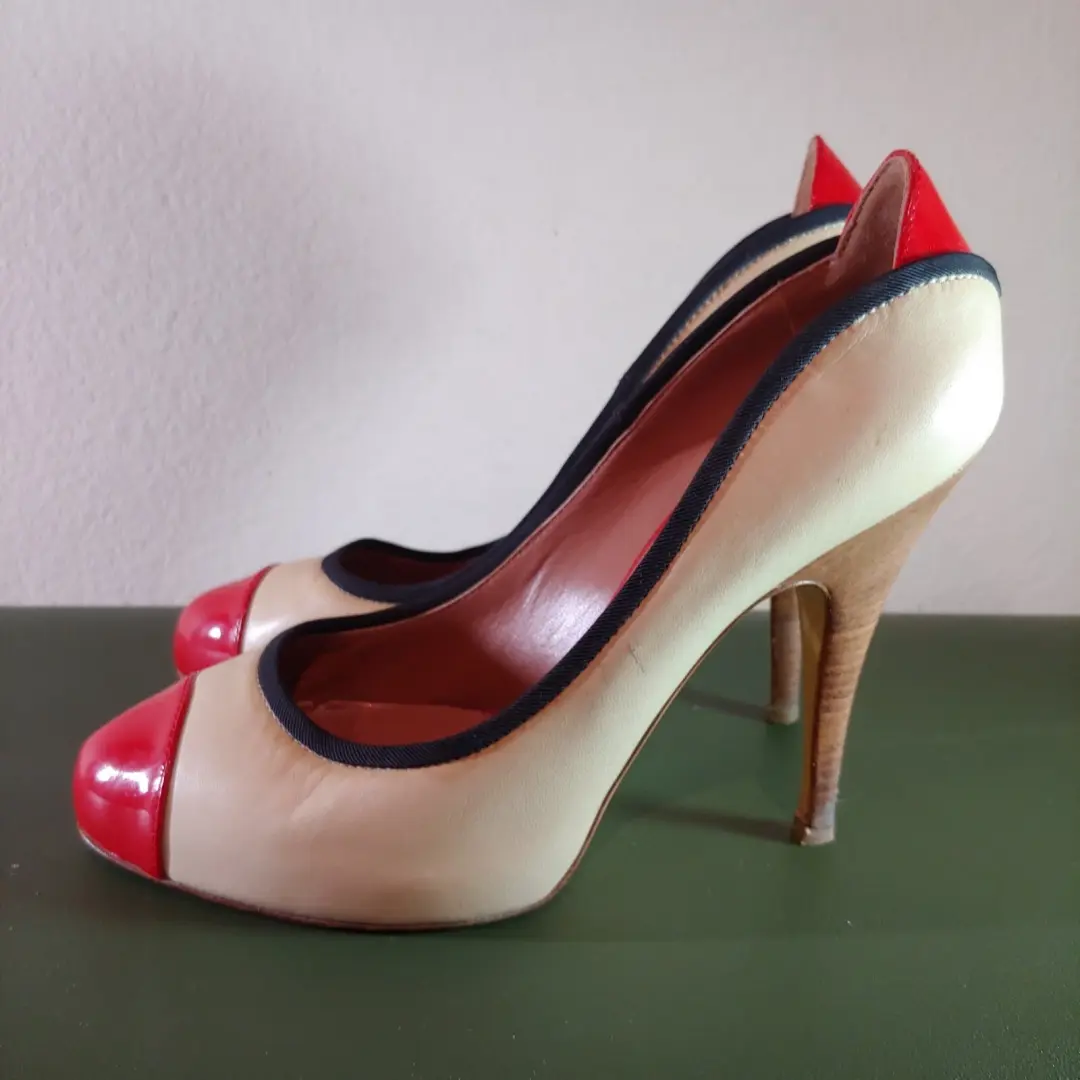 GIUSEPPE ZANOTTI 双色高跟鞋 米色 红色 尺寸 6.5-