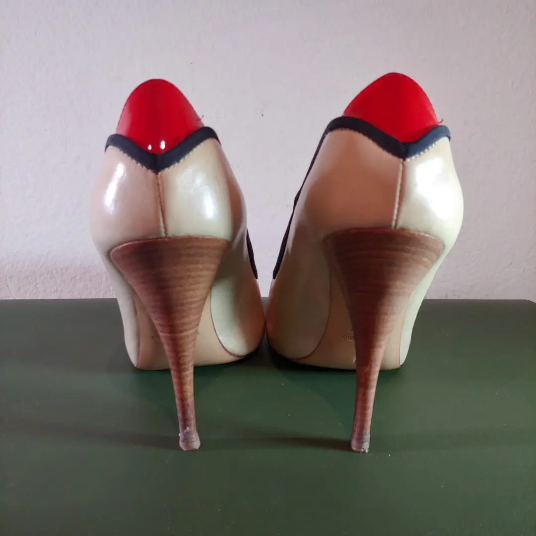 GIUSEPPE ZANOTTI 双色高跟鞋 米色 红色 尺寸 6.5-