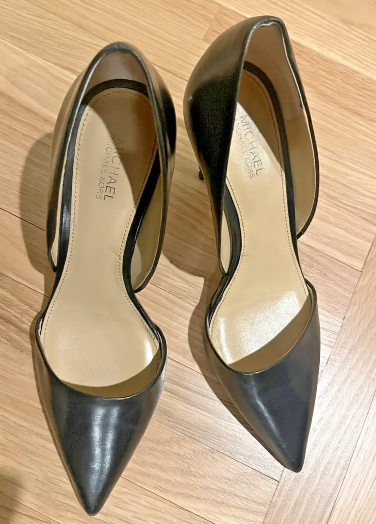 Michael Kors 鞋 PUMP 3.75 英寸高跟鞋黑色皮革 6.5 码-