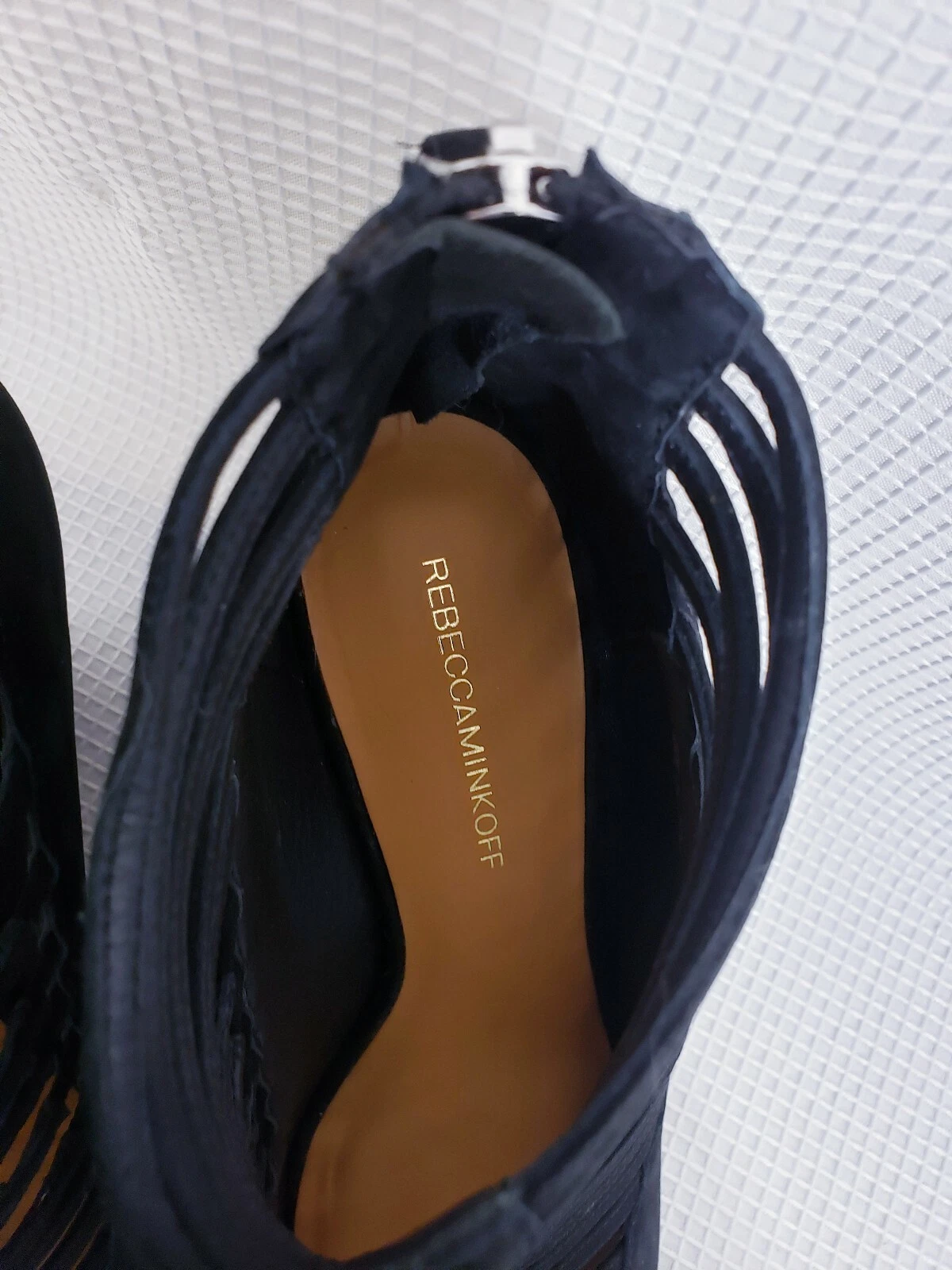 Rebecca Minkoff 女式悉尼踝高黑色麂皮绒皮革高跟鞋 9.5 M 码-