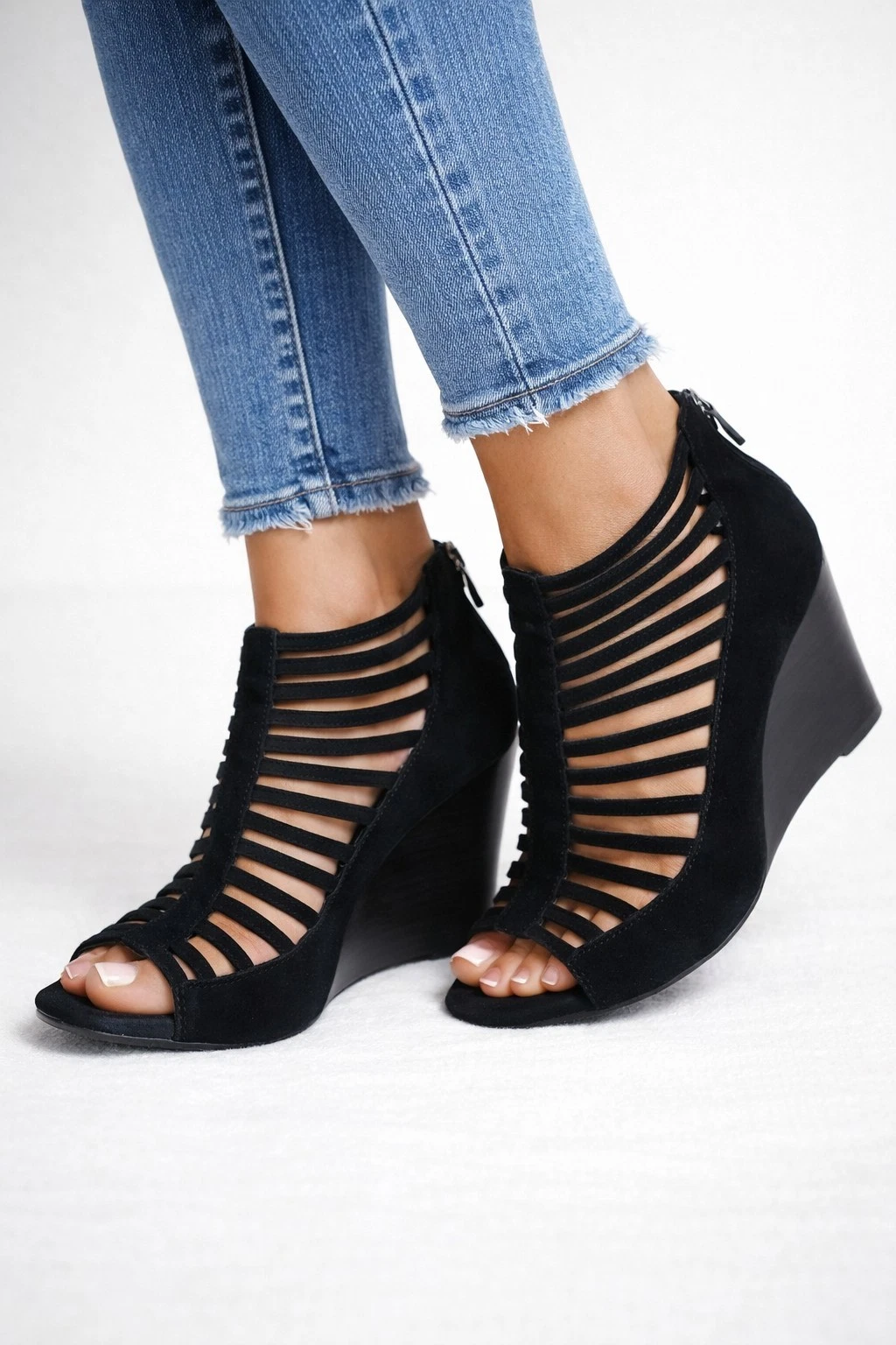 Rebecca Minkoff 女式悉尼踝高黑色麂皮绒皮革高跟鞋 9.5 M 码-
