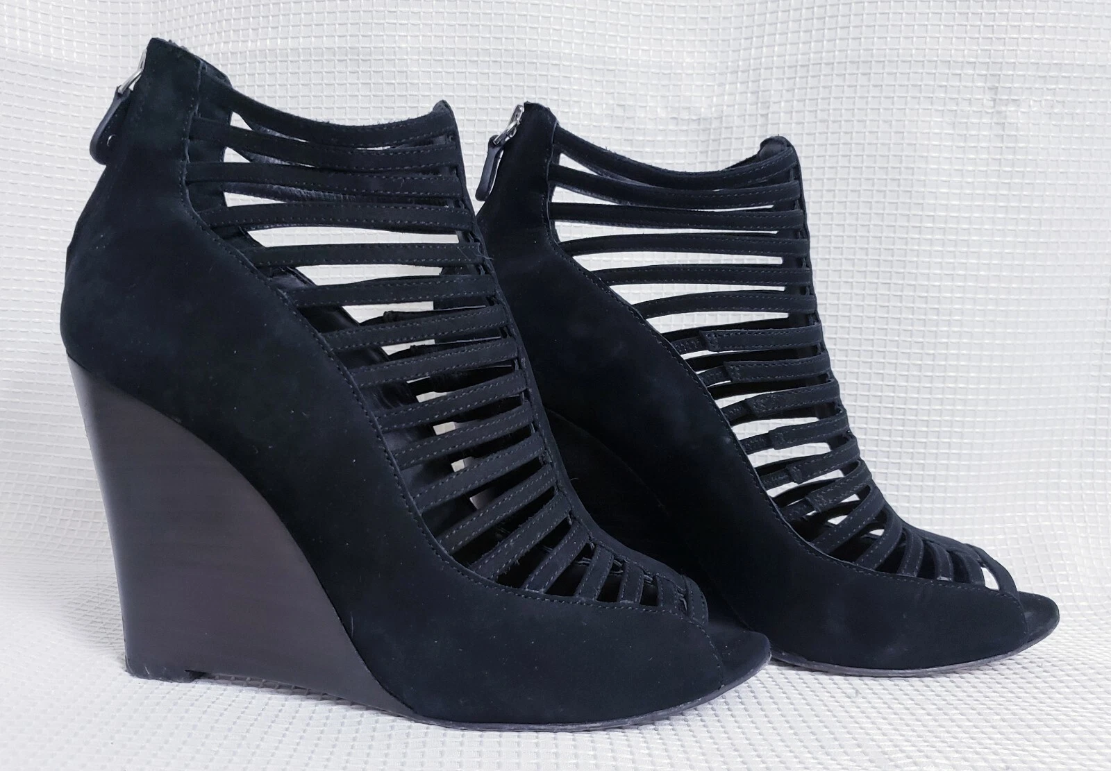 Rebecca Minkoff 女式悉尼踝高黑色麂皮绒皮革高跟鞋 9.5 M 码-