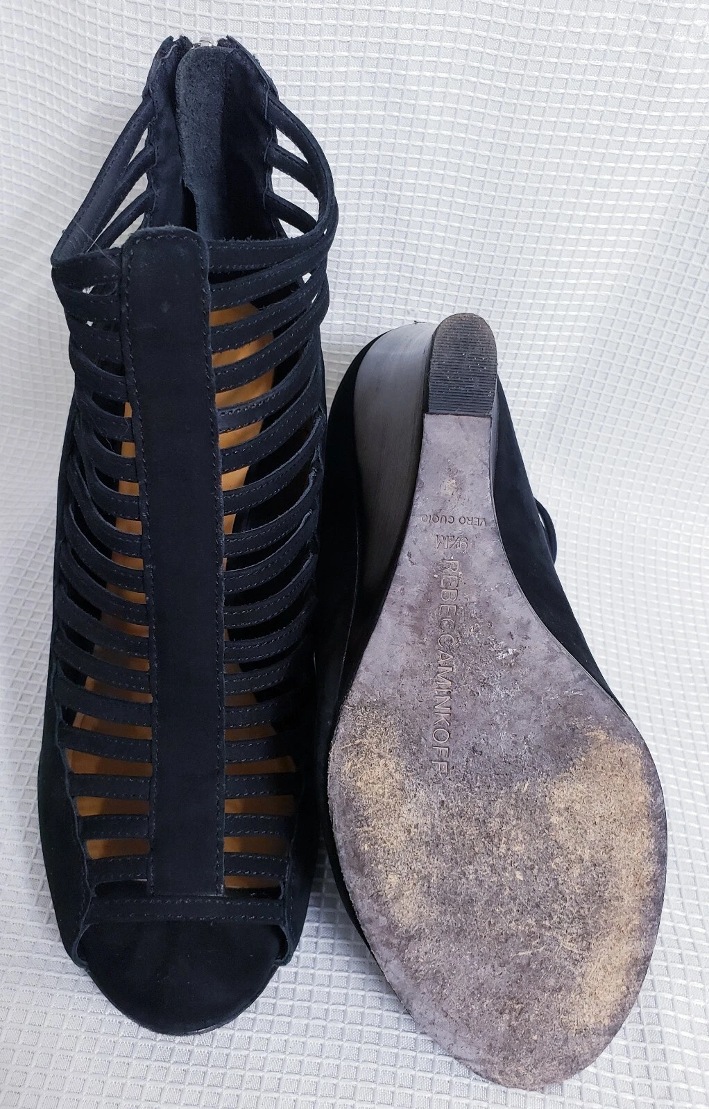 Rebecca Minkoff 女式悉尼踝高黑色麂皮绒皮革高跟鞋 9.5 M 码-