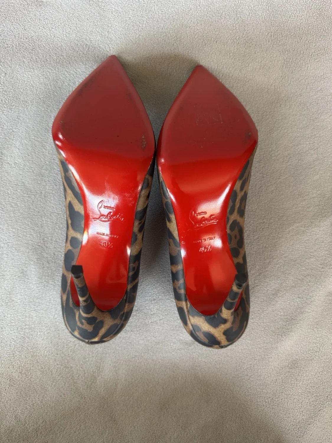 Christian Louboutin 棕色皮革动物印花尖头懒人鞋 10.5-