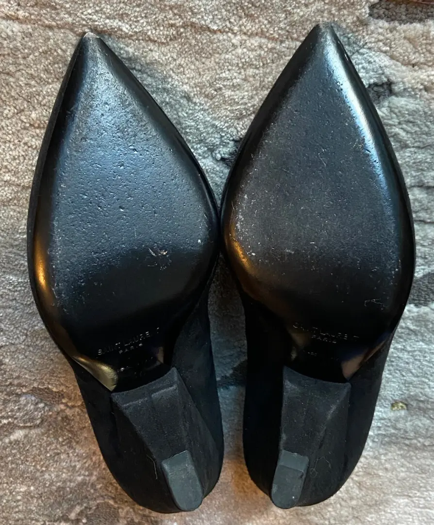 SAINT LAURENT⚡️2017 "Niki" 85 毫米锥形高跟鞋绒面革浅口鞋 36EU/6US 码 -
