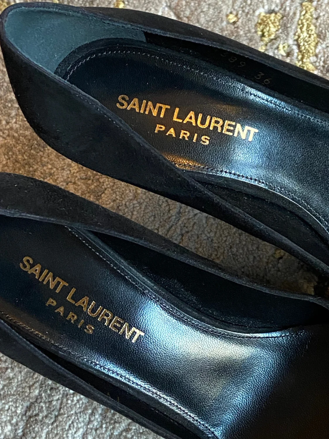 SAINT LAURENT⚡️2017 "Niki" 85 毫米锥形高跟鞋绒面革浅口鞋 36EU/6US 码 -