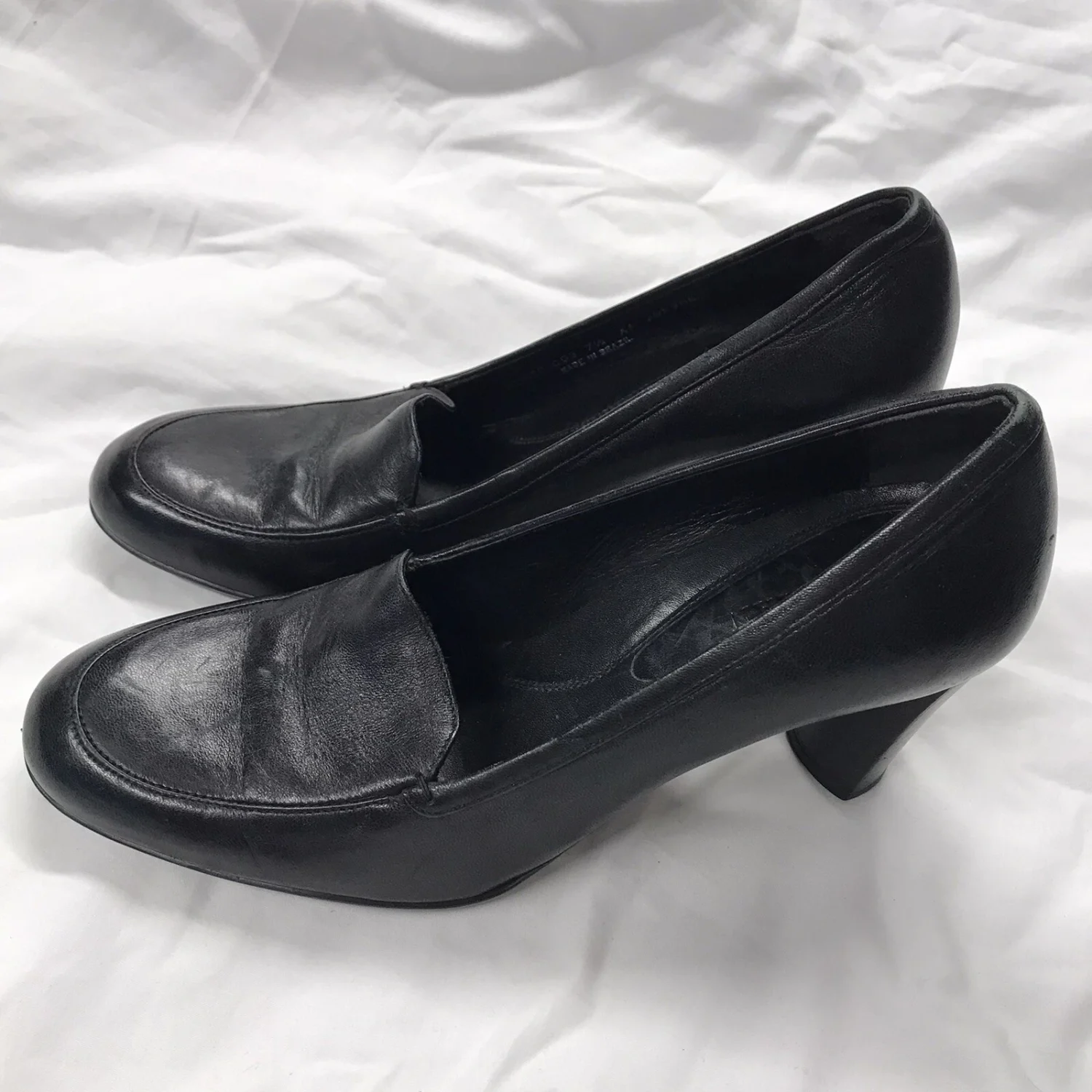 Cole Haan 女鞋 7.5 Aa 窄一脚蹬黑色皮革方跟巴西-