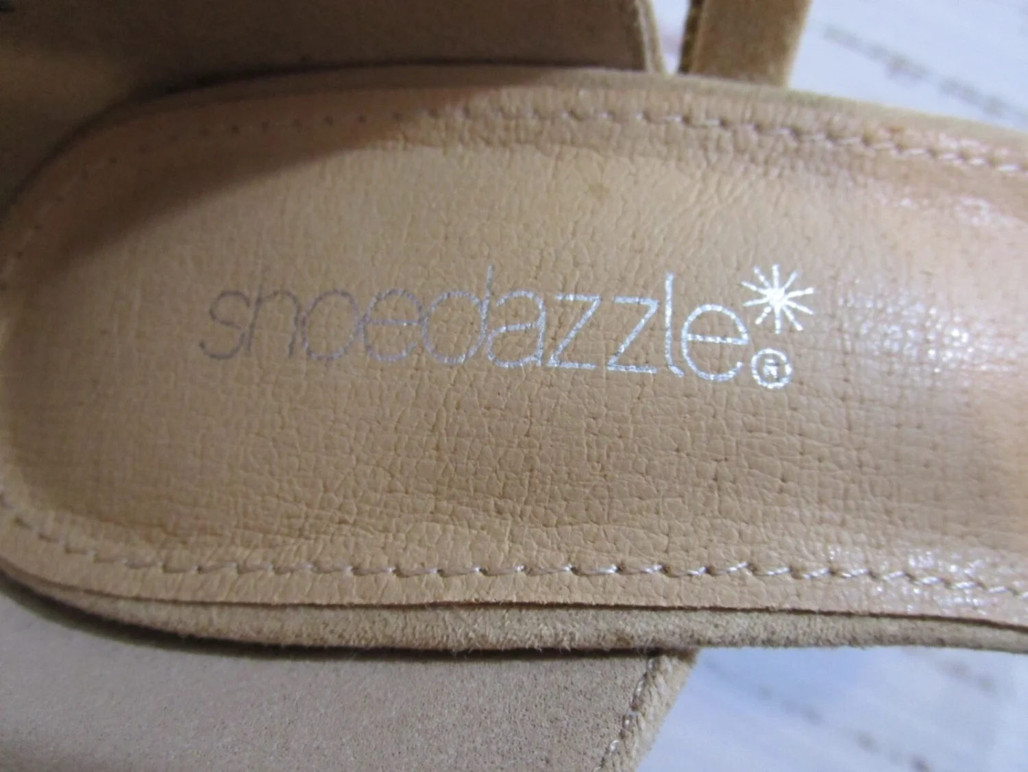 ShoeDazzle Beige Tan Silver Rhinestone Spiral Wrap Ankle Strap Stiletto Heels 8