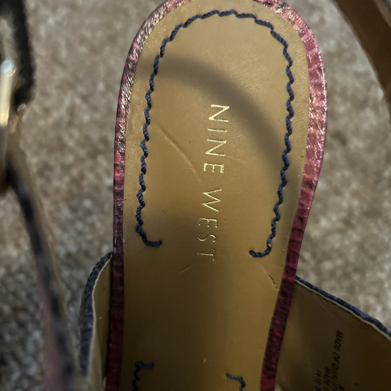 Nine West 凉鞋厚底高跟鞋 8 码人造蛇皮粉色灰色蓝色正装-