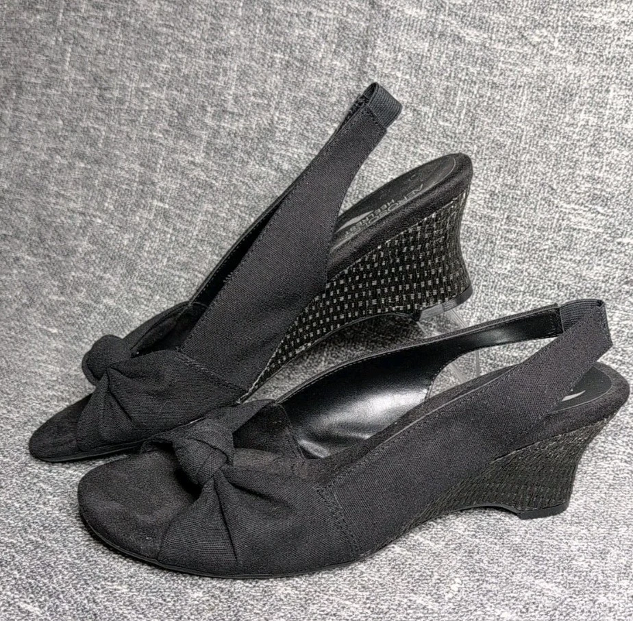 Aerosoles Heelrest 女式 11 M 露趾蝴蝶结露背被子楔形黑色禅宗-