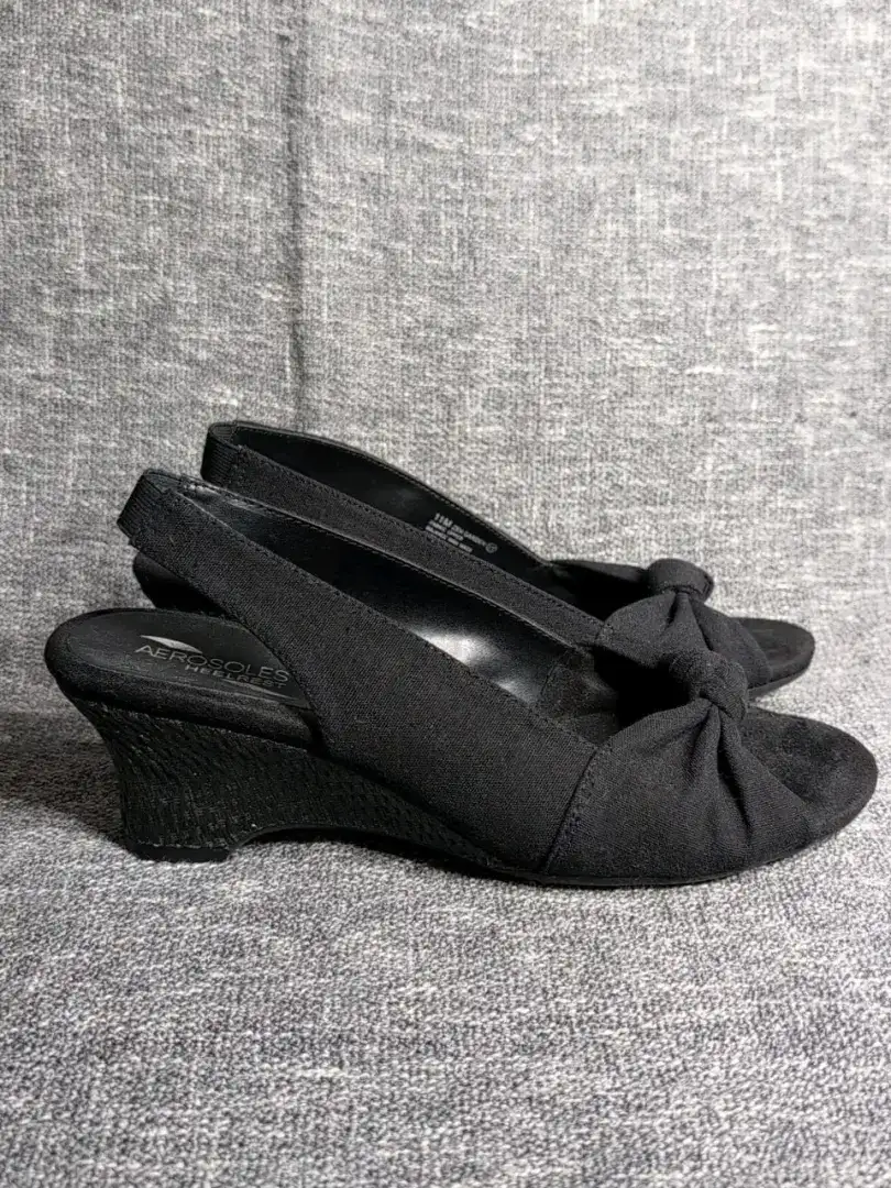 Aerosoles Heelrest 女式 11 M 露趾蝴蝶结露背被子楔形黑色禅宗-