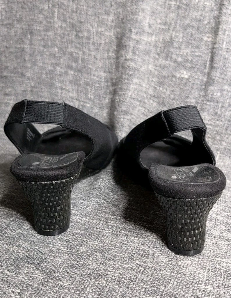 Aerosoles Heelrest 女式 11 M 露趾蝴蝶结露背被子楔形黑色禅宗-