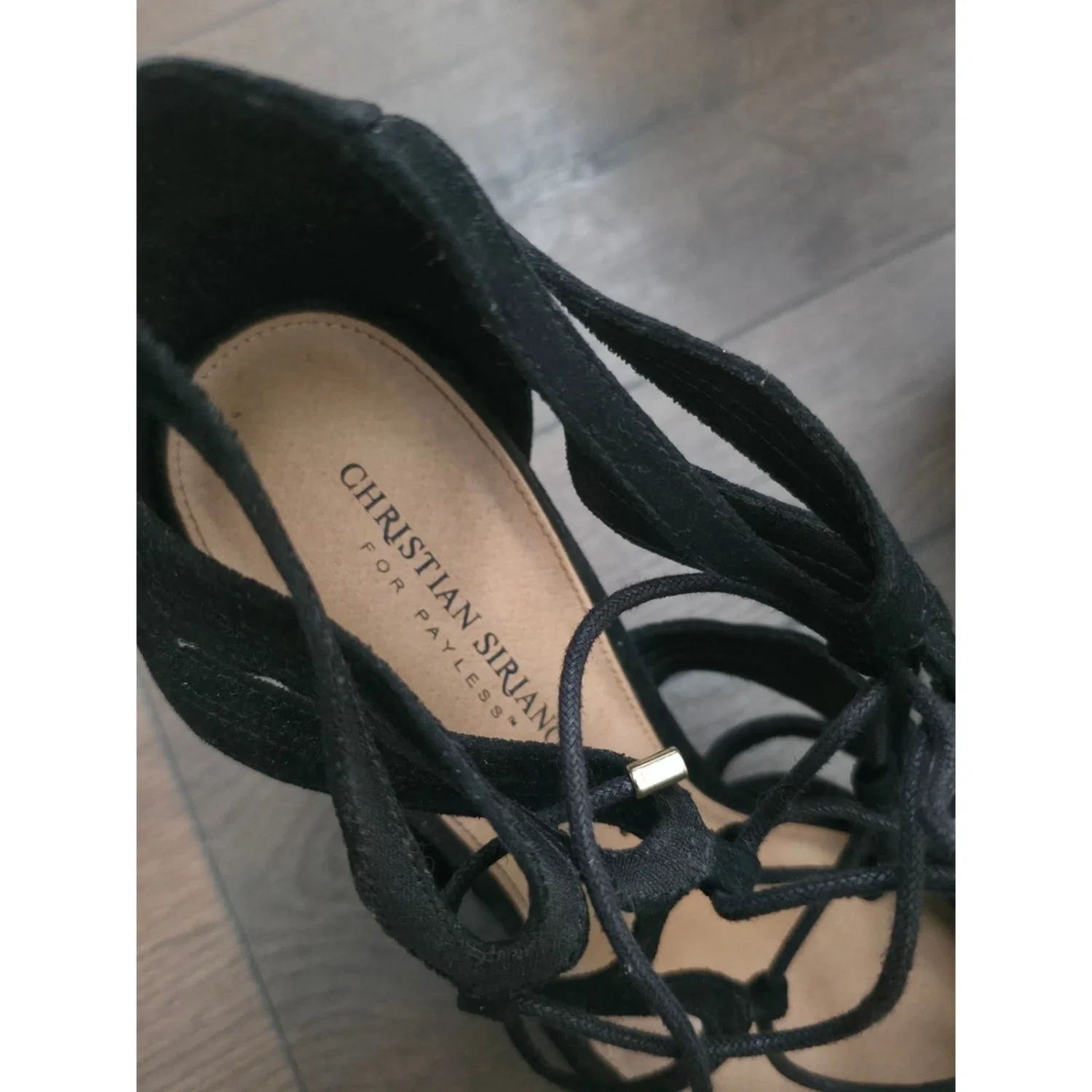Christian Siriano 黑色系带粗跟高跟鞋-