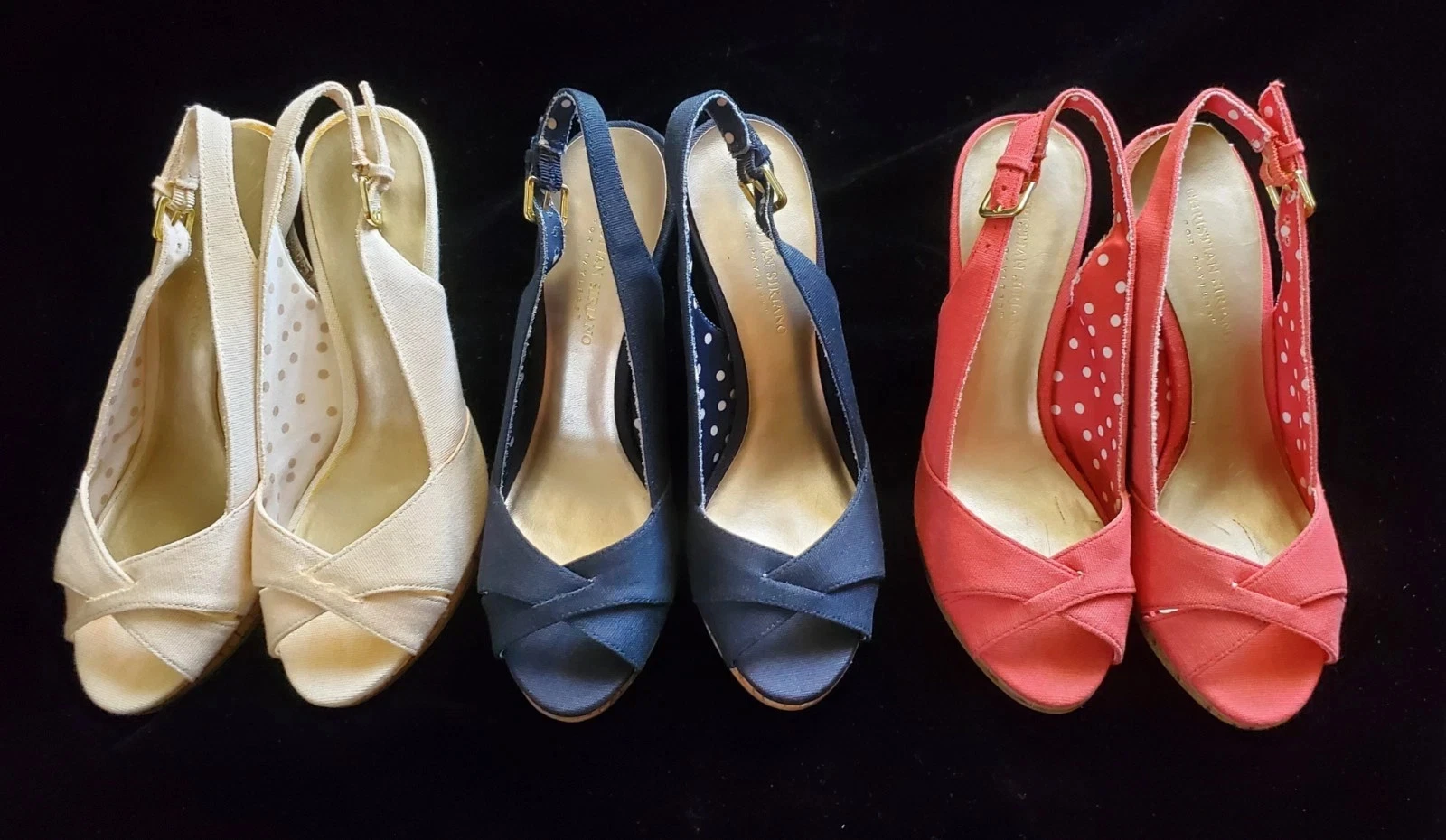 3 PRS Christian Siriano 女式 8 码细高跟鞋露趾海军蓝/白色/珊瑚色-