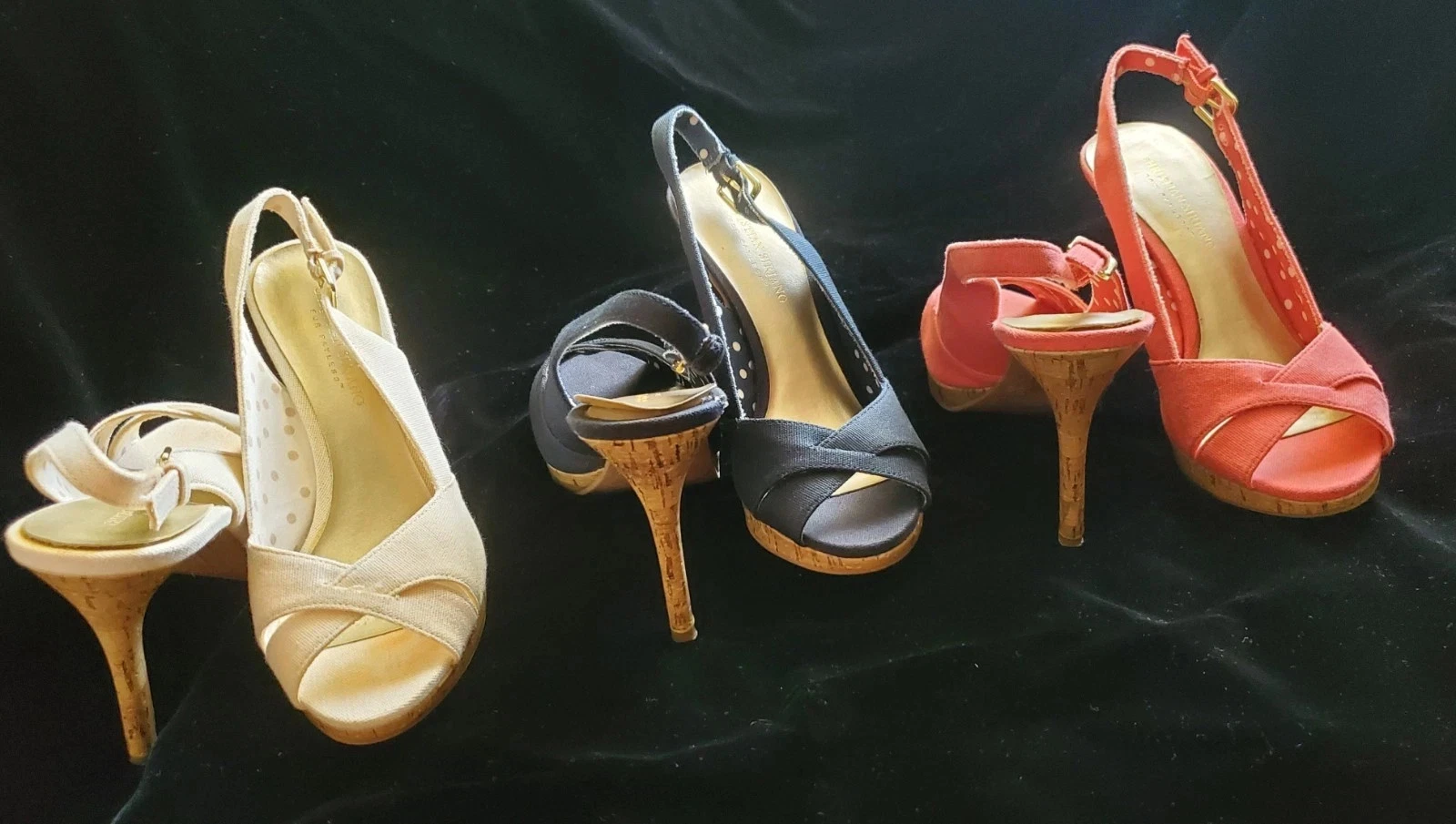 3 PRS Christian Siriano 女式 8 码细高跟鞋露趾海军蓝/白色/珊瑚色-