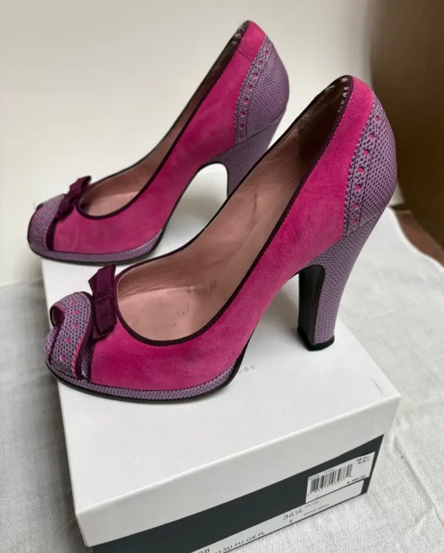 Marc Jacobs 粉色麂皮绒/紫色皮革高跟鞋(36.5 码)6.5 美国-