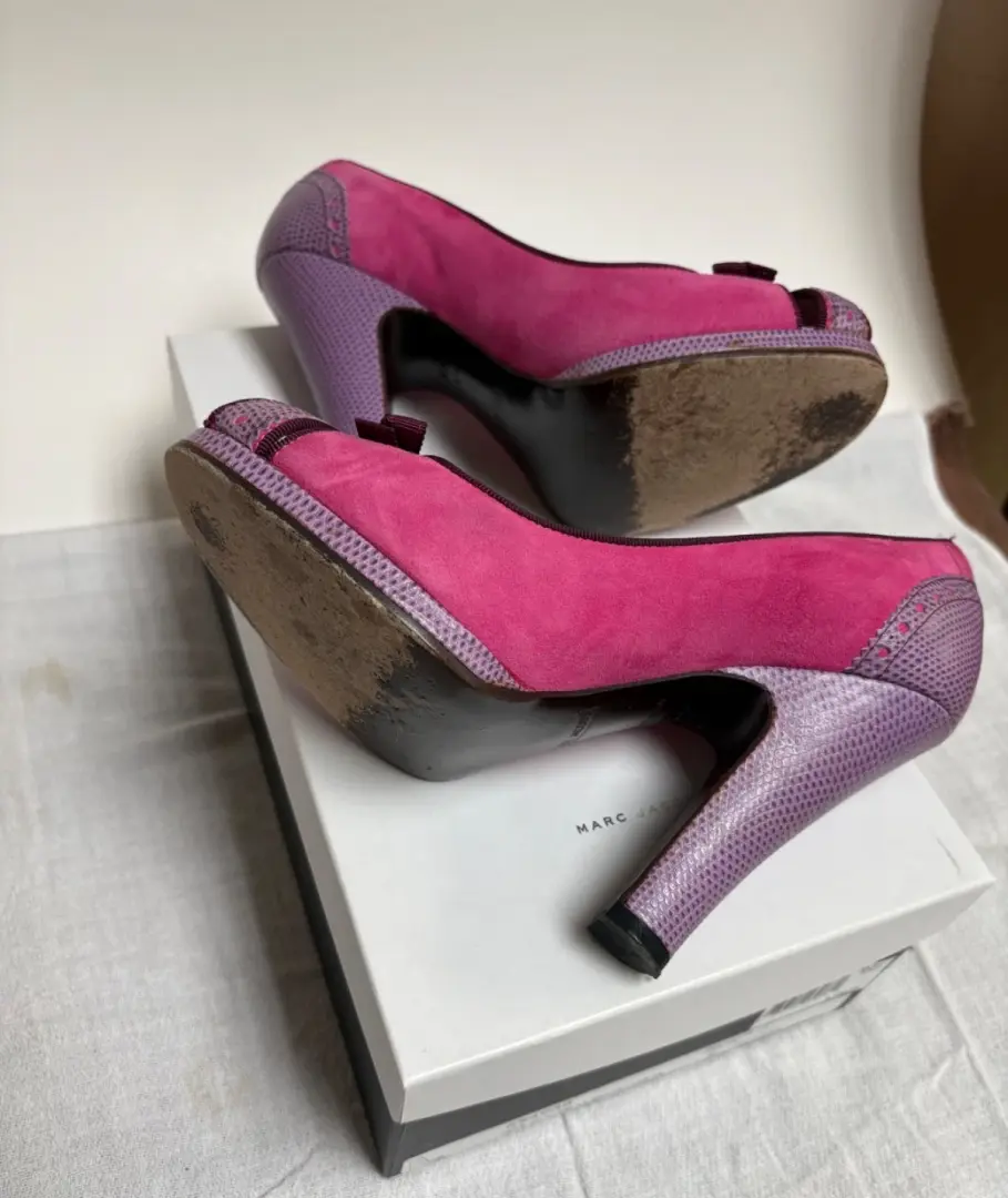 Marc Jacobs 粉色麂皮绒/紫色皮革高跟鞋(36.5 码)6.5 美国-