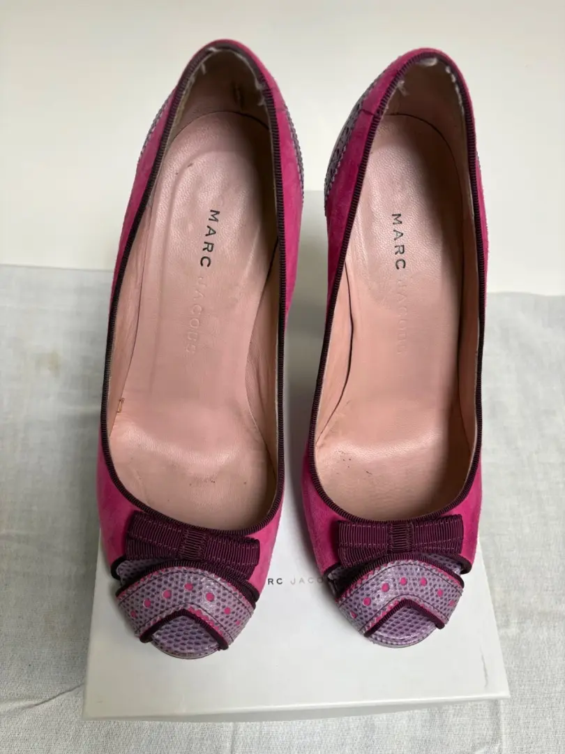 Marc Jacobs 粉色麂皮绒/紫色皮革高跟鞋(36.5 码)6.5 美国-