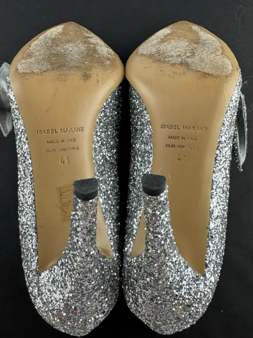Isabel Marant Poetty 银色闪光泵 尺寸 IT 41。 美国 10 码-