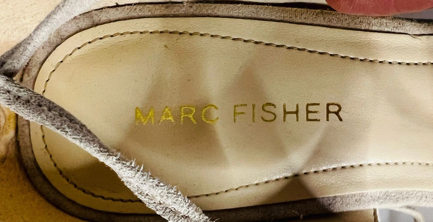 Marc Fisher 米色麂皮绒腿包系带露趾高跟鞋女式 7 码-