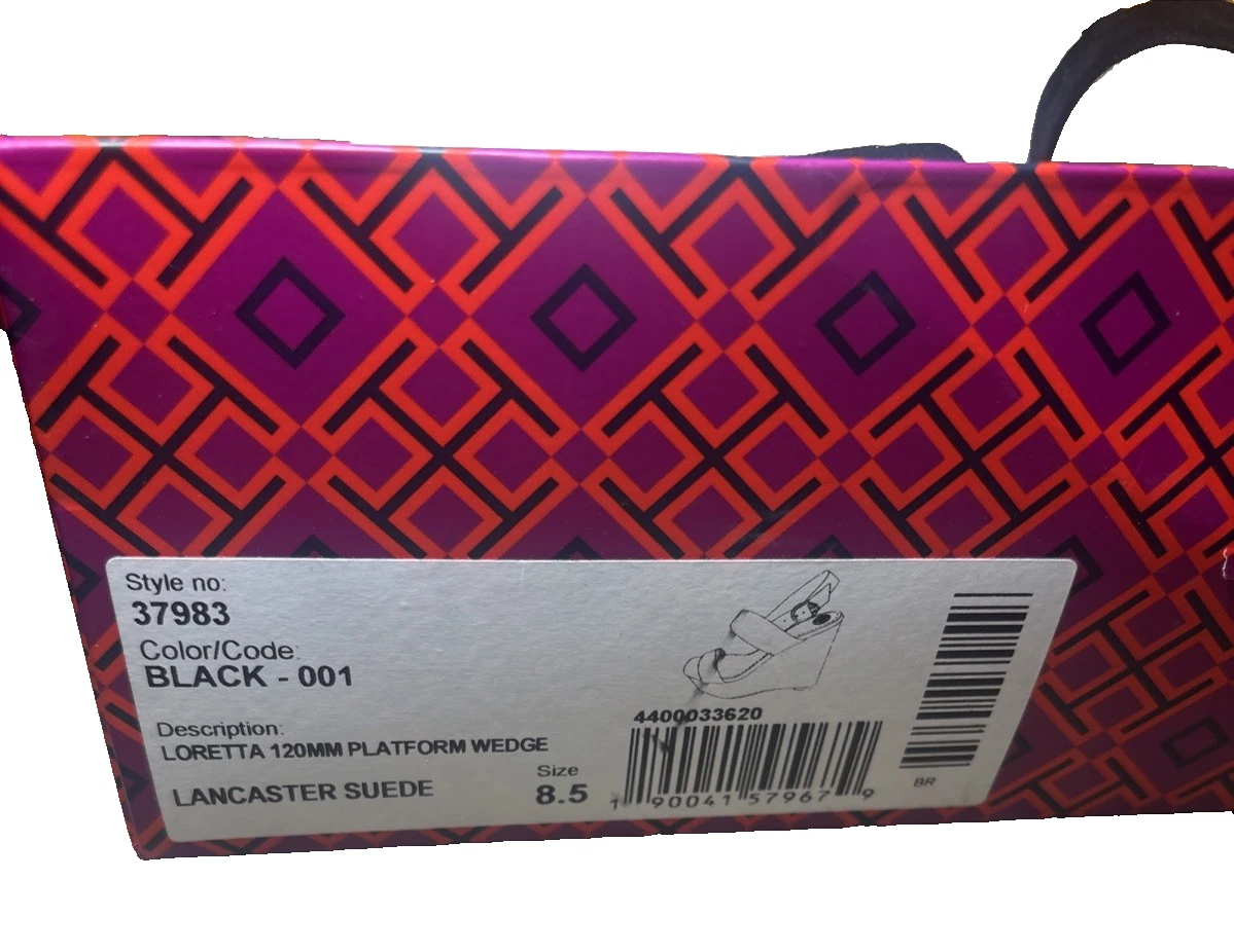 Tory Burch Loretta 厚底凉鞋天鹅绒粗跟踝带 Blac 鞋 8.5-