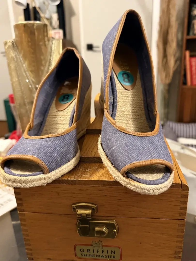 Lauren Ralph Lauren 蓝色牛仔帆布鞋楔形 Heal 尺码 8-