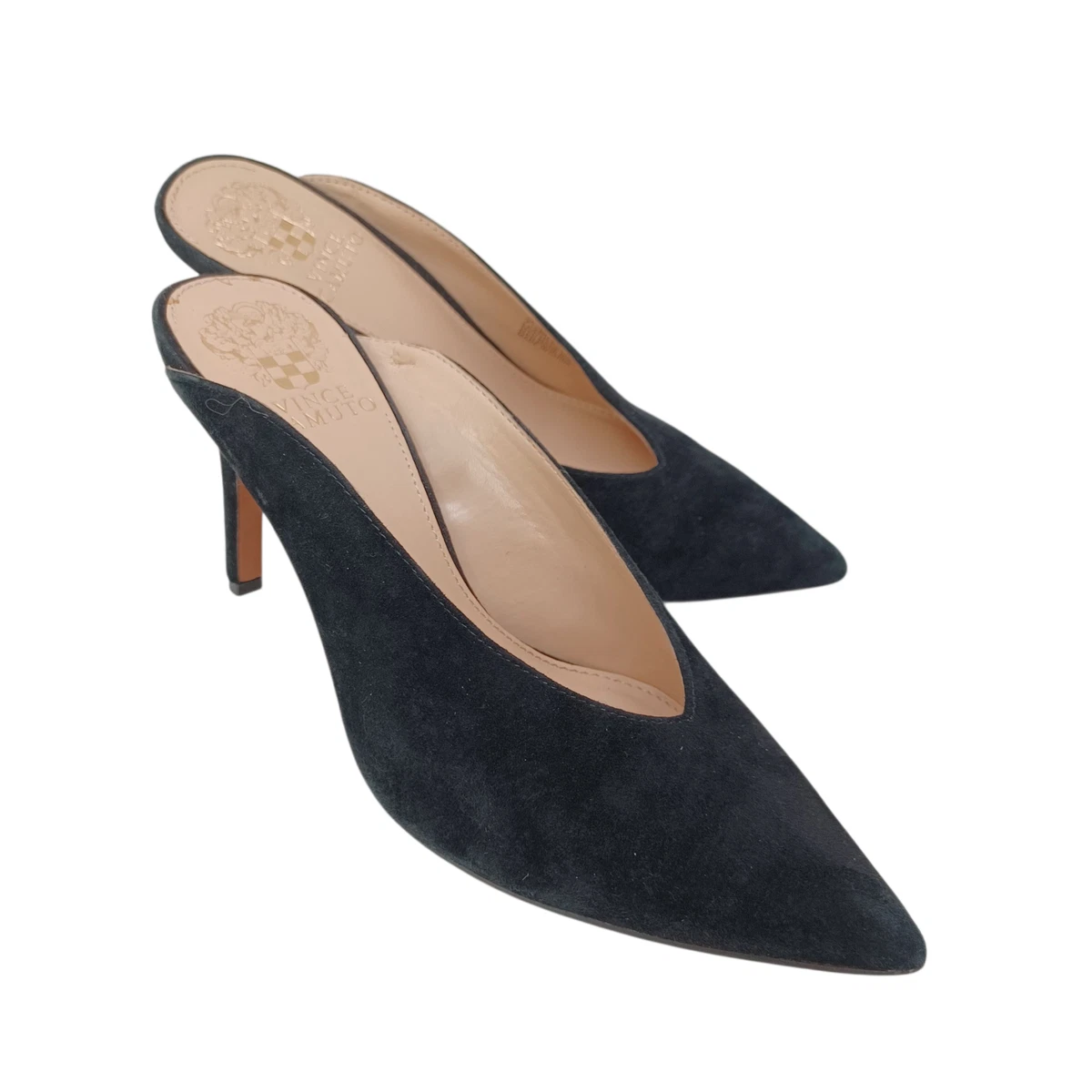 Vince Camuto 麂皮穆勒鞋女式 US 7.5 黑色一脚蹬精致高跟鞋-