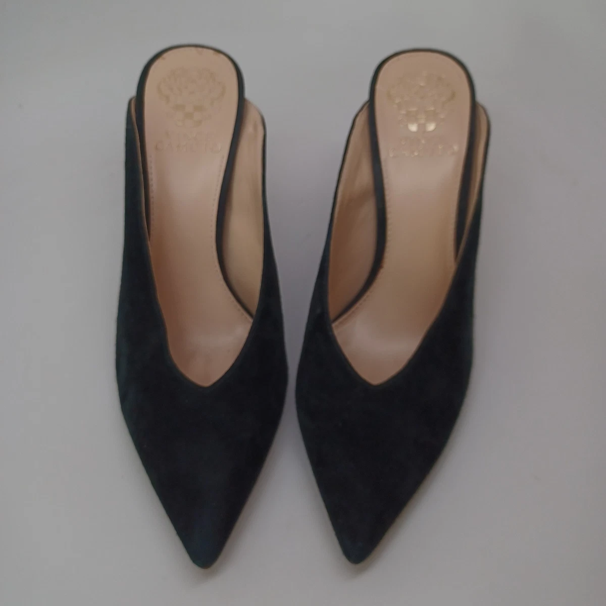 Vince Camuto 麂皮穆勒鞋女式 US 7.5 黑色一脚蹬精致高跟鞋-