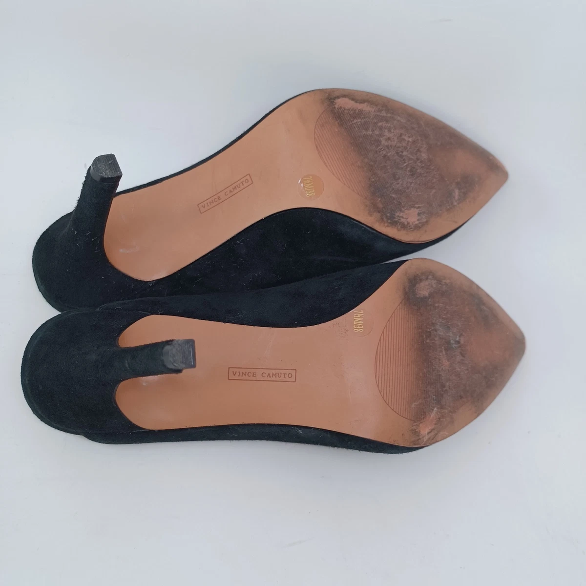 Vince Camuto 麂皮穆勒鞋女式 US 7.5 黑色一脚蹬精致高跟鞋-