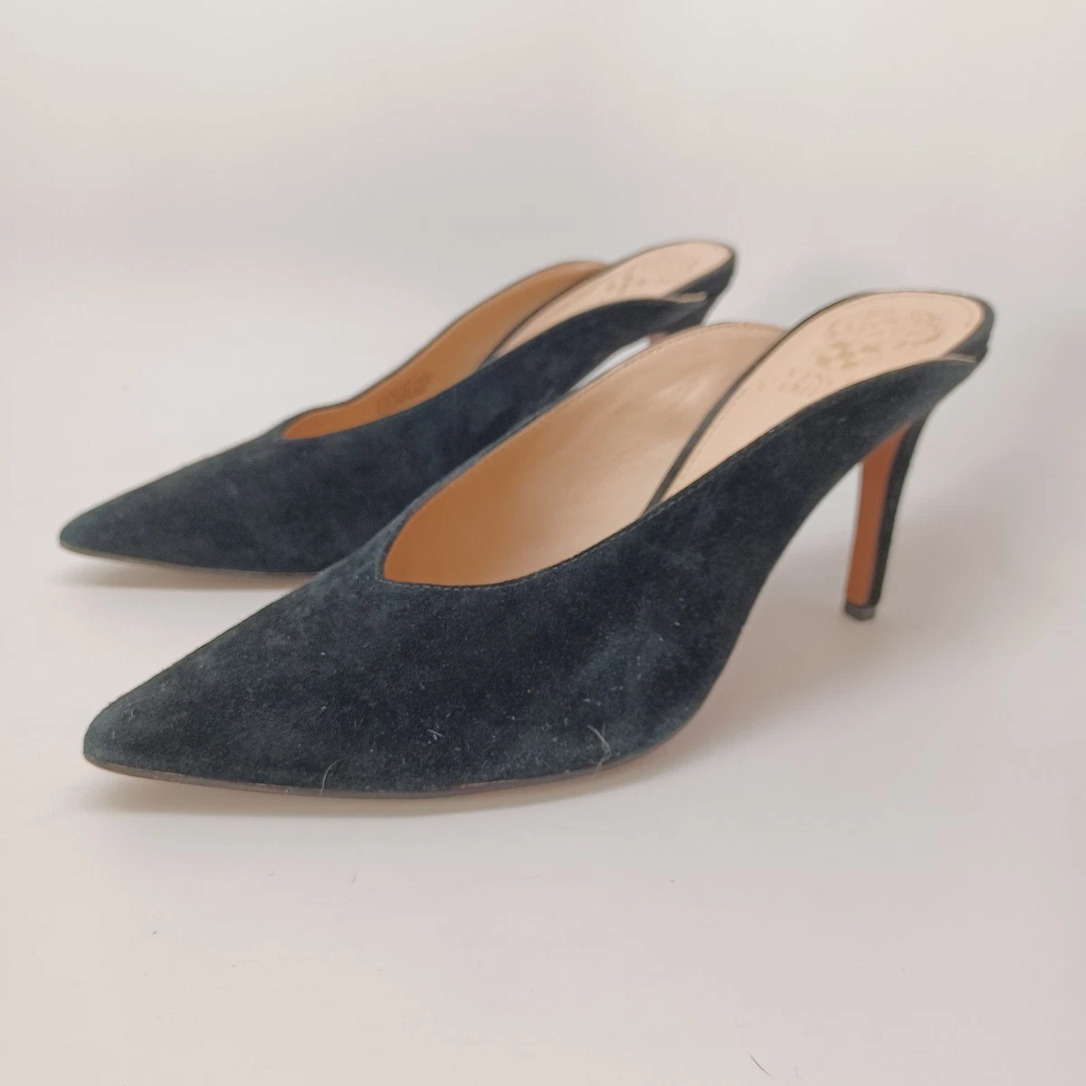 Vince Camuto 麂皮穆勒鞋女式 US 7.5 黑色一脚蹬精致高跟鞋-