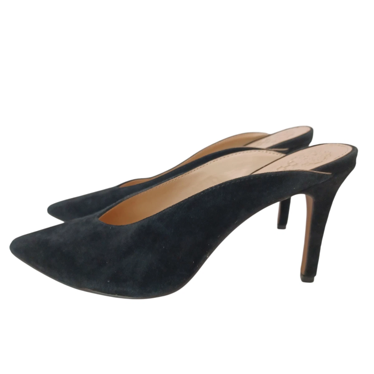 Vince Camuto 麂皮穆勒鞋女式 US 7.5 黑色一脚蹬精致高跟鞋-