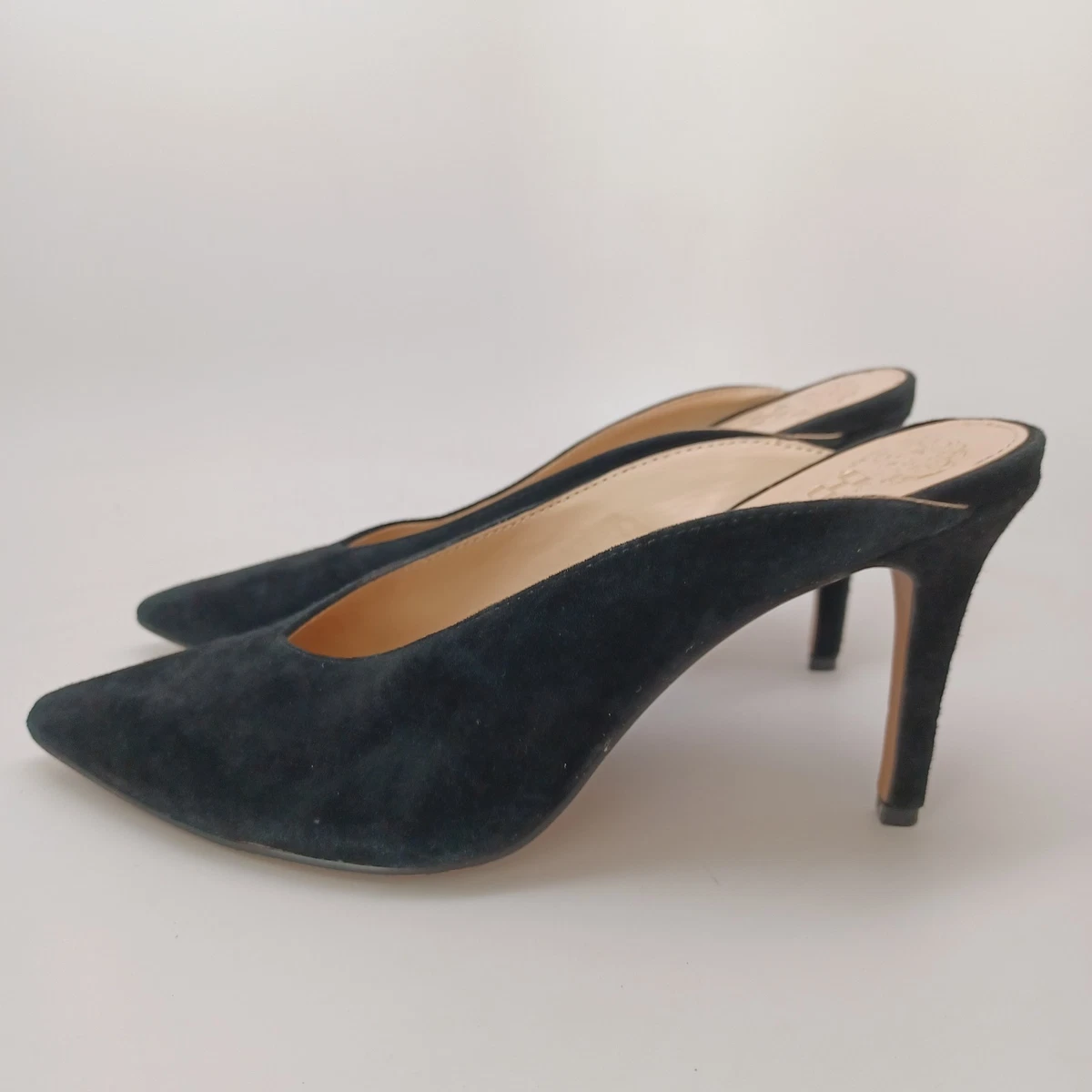 Vince Camuto 麂皮穆勒鞋女式 US 7.5 黑色一脚蹬精致高跟鞋-
