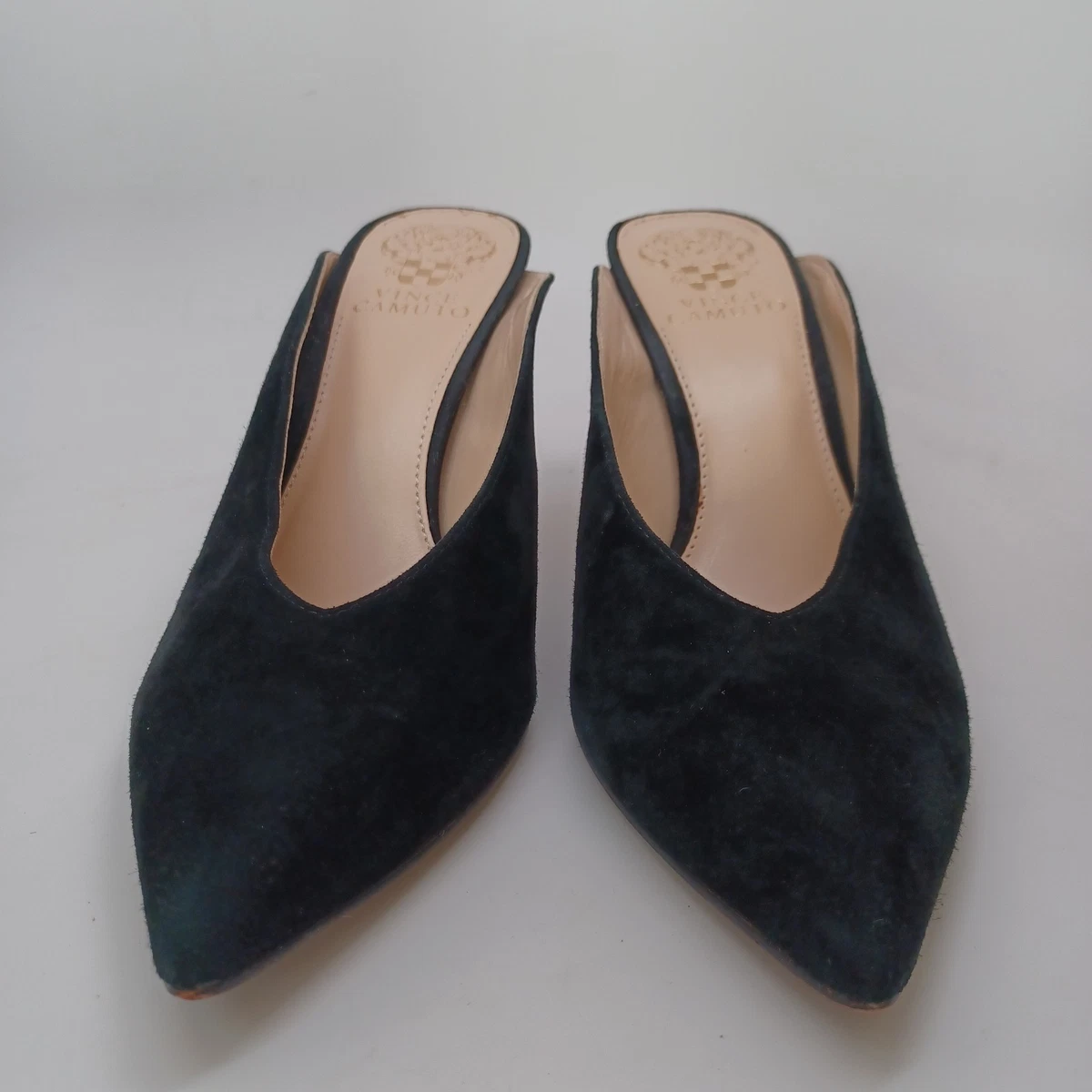 Vince Camuto 麂皮穆勒鞋女式 US 7.5 黑色一脚蹬精致高跟鞋-