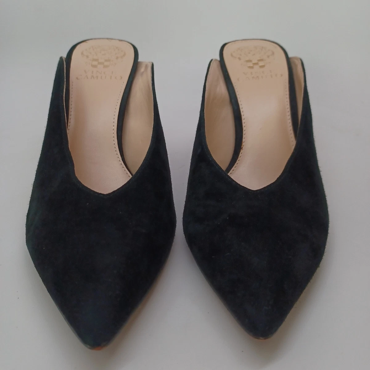 Vince Camuto 麂皮穆勒鞋女式 US 7.5 黑色一脚蹬精致高跟鞋-