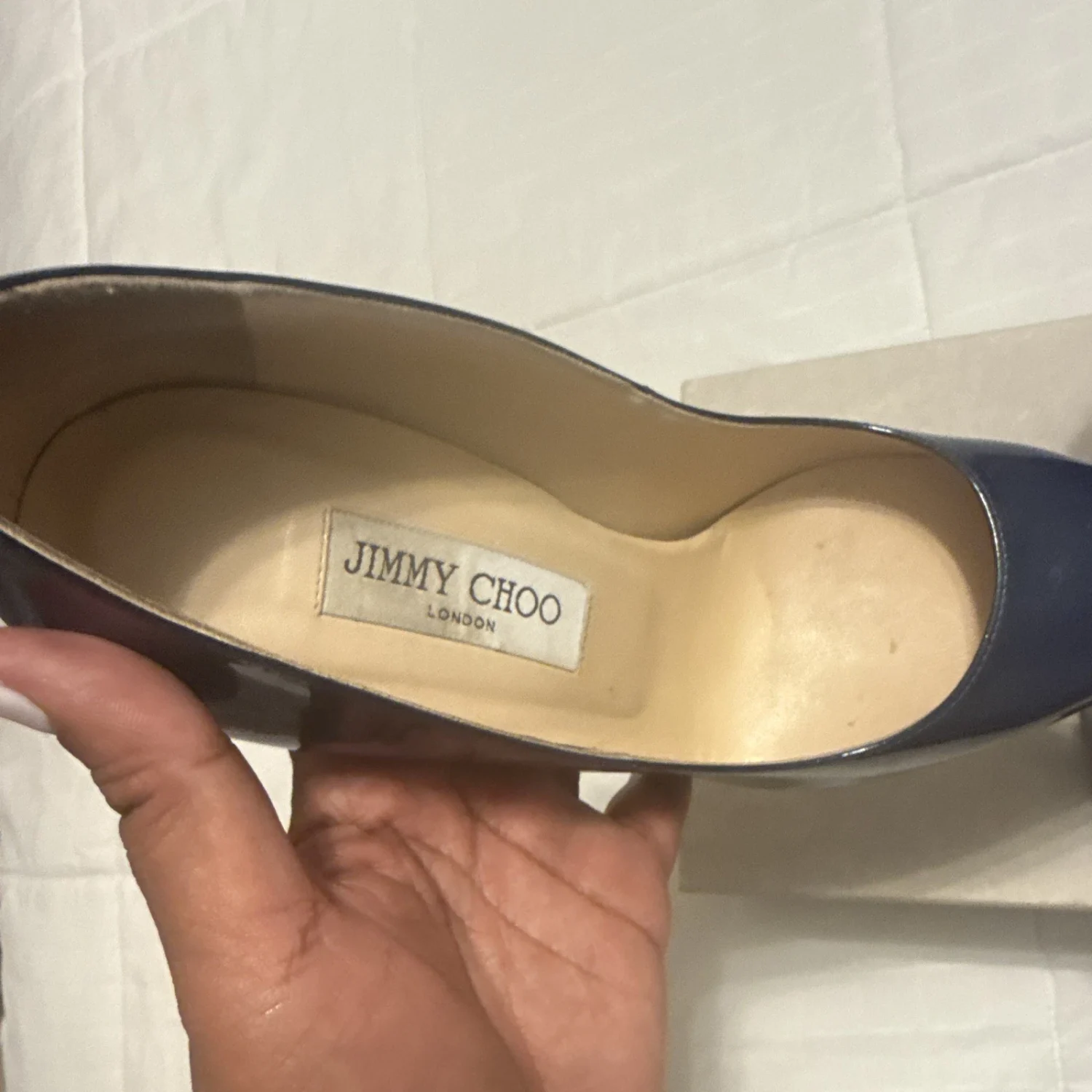 Jimmy Choo蓝色漆皮细高跟鞋尖头女式8 M-