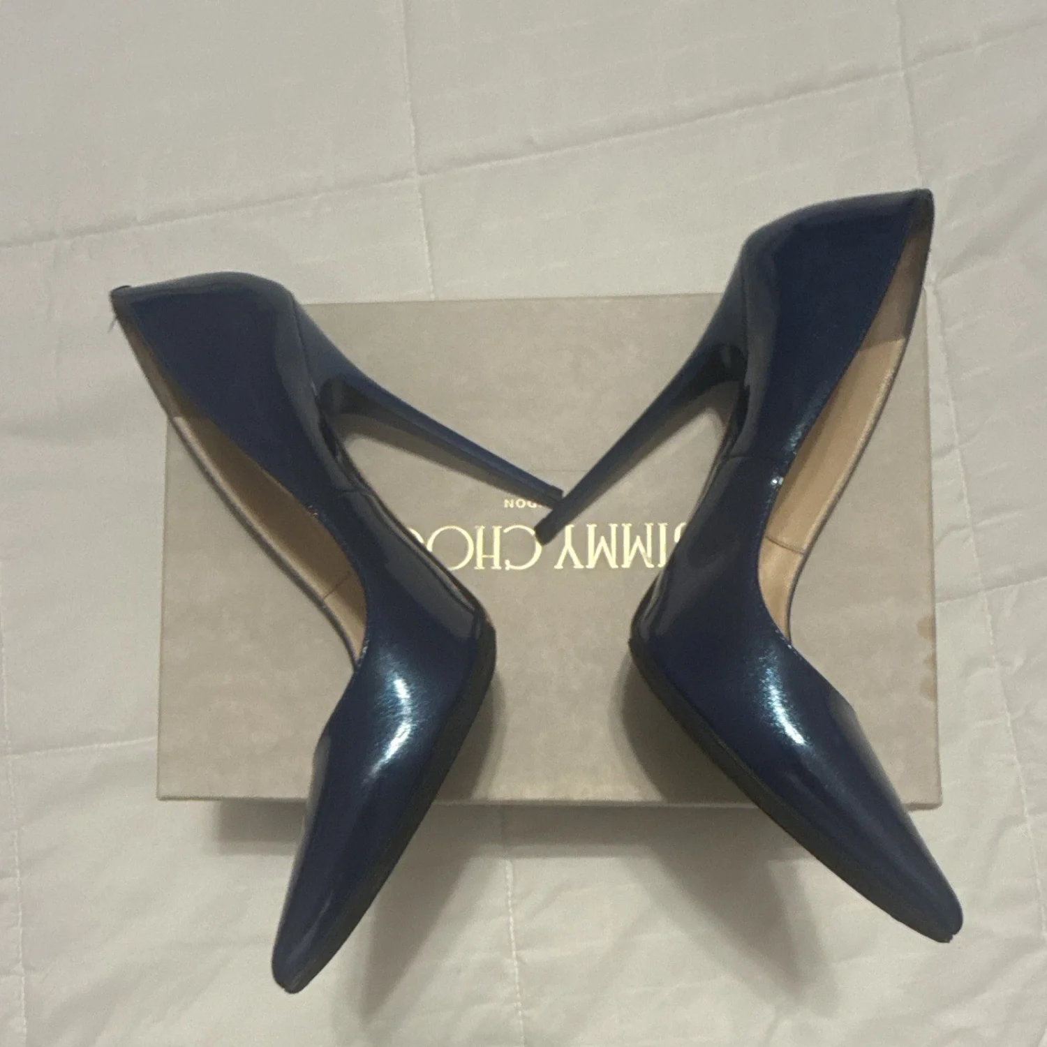 Jimmy Choo蓝色漆皮细高跟鞋尖头女式8 M-