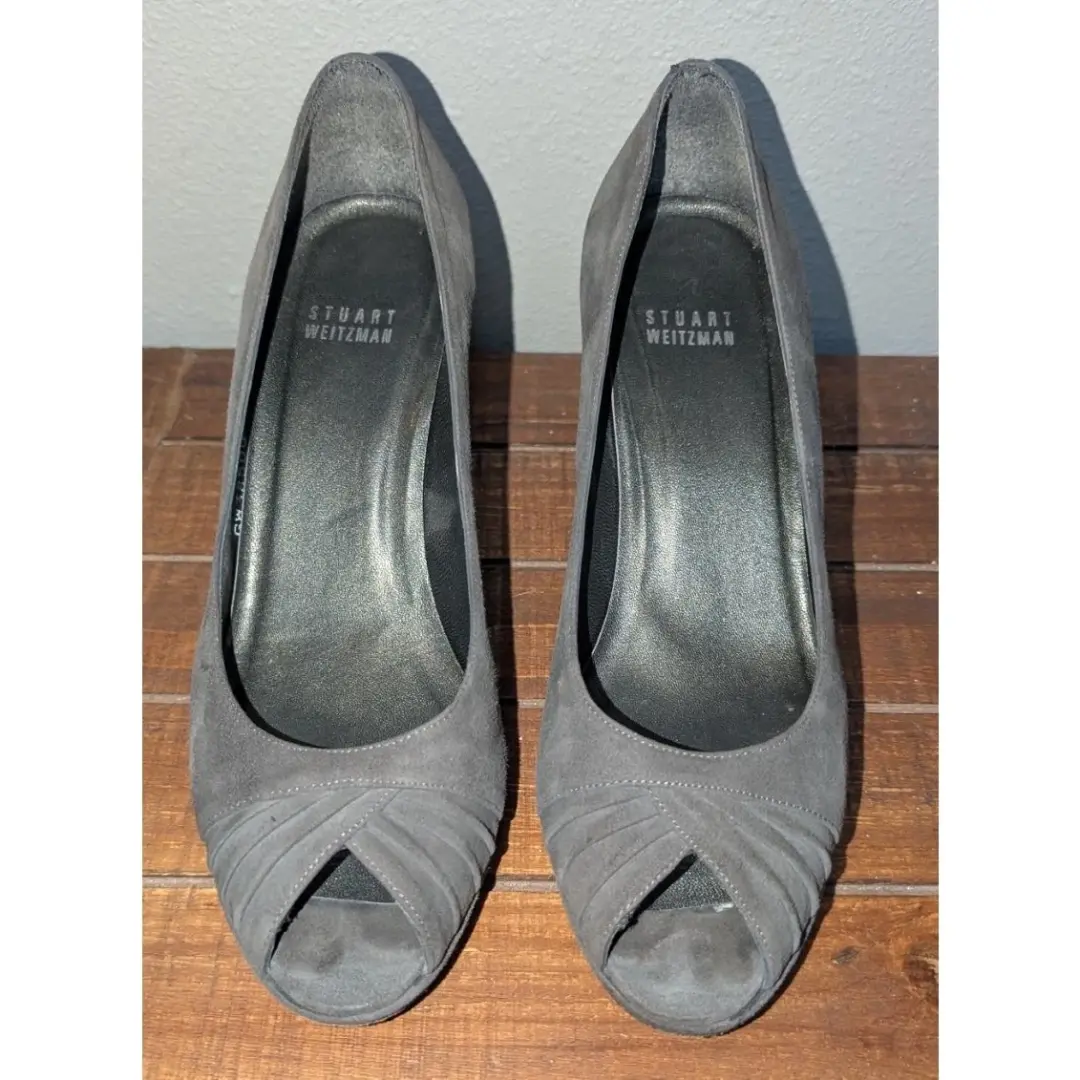 女式 Stuart Weitzman 灰色麂皮绒露趾高跟鞋 8 M 码 -