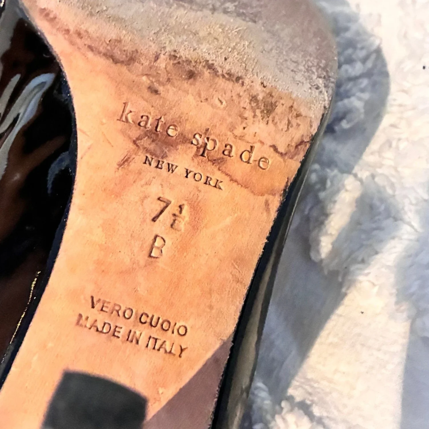 Kate Spade New York 漆皮蝴蝶结高跟鞋 7.5 码黑色意大利制造-