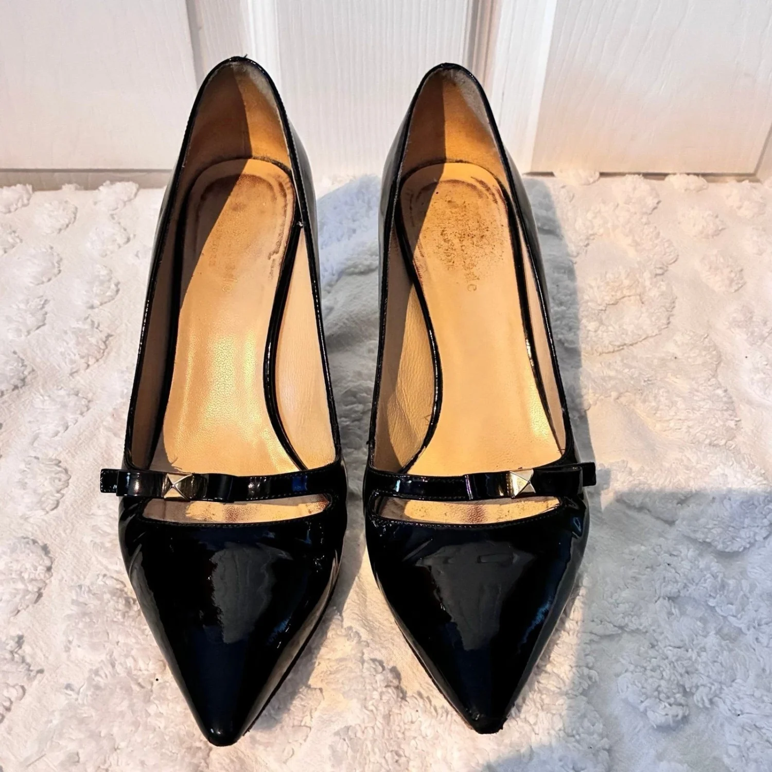 Kate Spade New York 漆皮蝴蝶结高跟鞋 7.5 码黑色意大利制造-