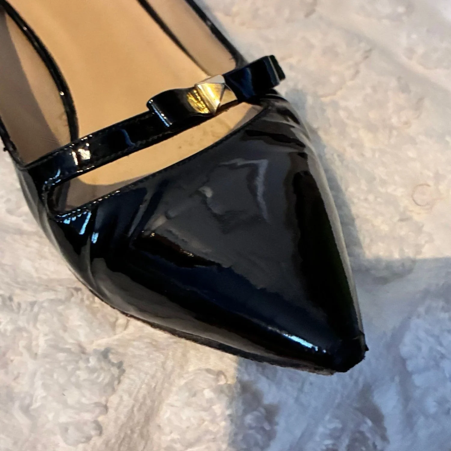 Kate Spade New York 漆皮蝴蝶结高跟鞋 7.5 码黑色意大利制造-