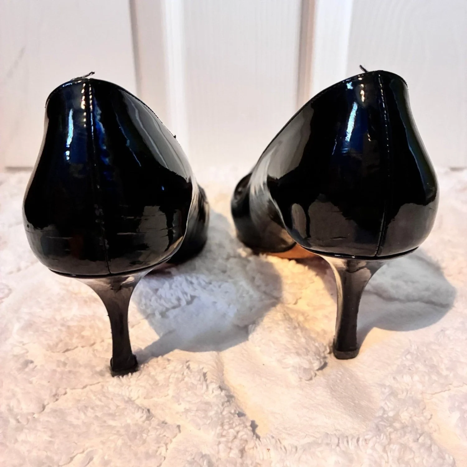 Kate Spade New York 漆皮蝴蝶结高跟鞋 7.5 码黑色意大利制造-