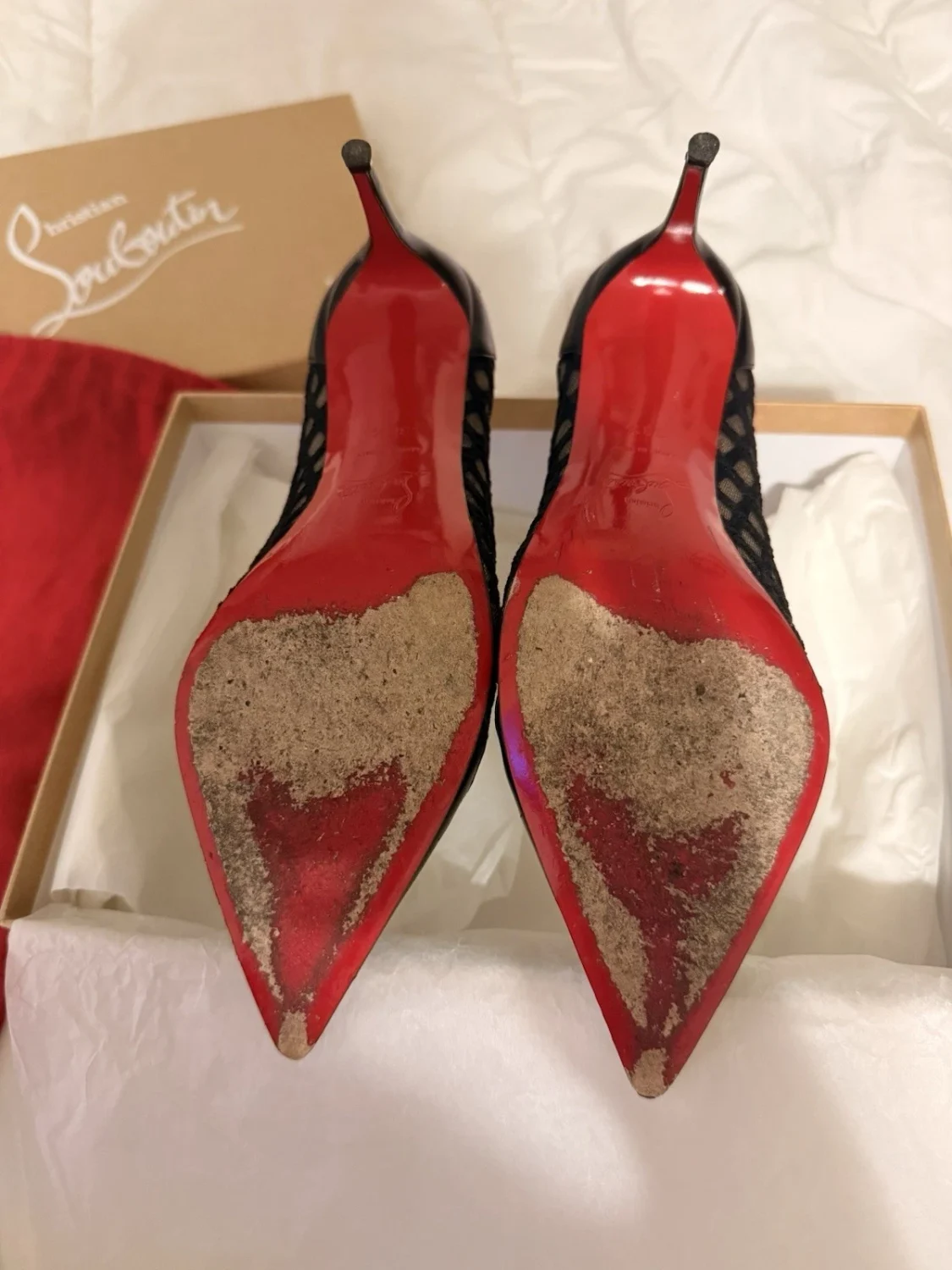 Christian Louboutin 黑色皮革网眼尖头细高跟鞋 EU 38.5-